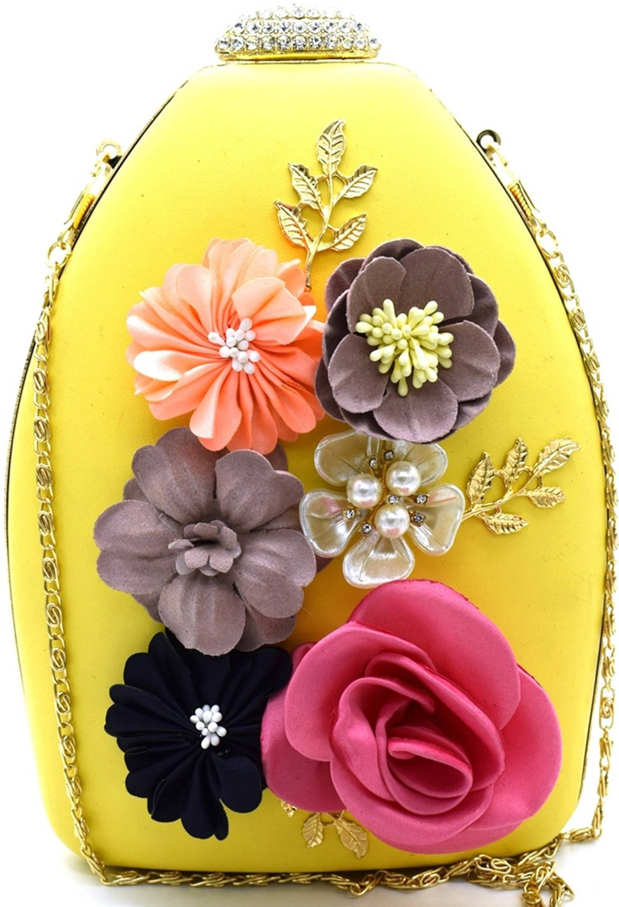     			Tooba Handicraft Yellow Fabric Box Clutch