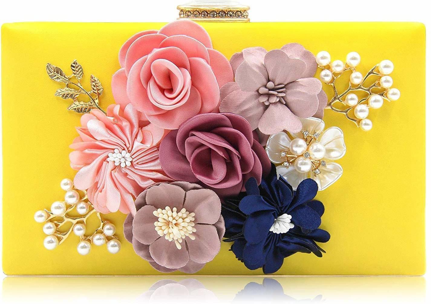     			Tooba Handicraft Yellow Fabric Box Clutch