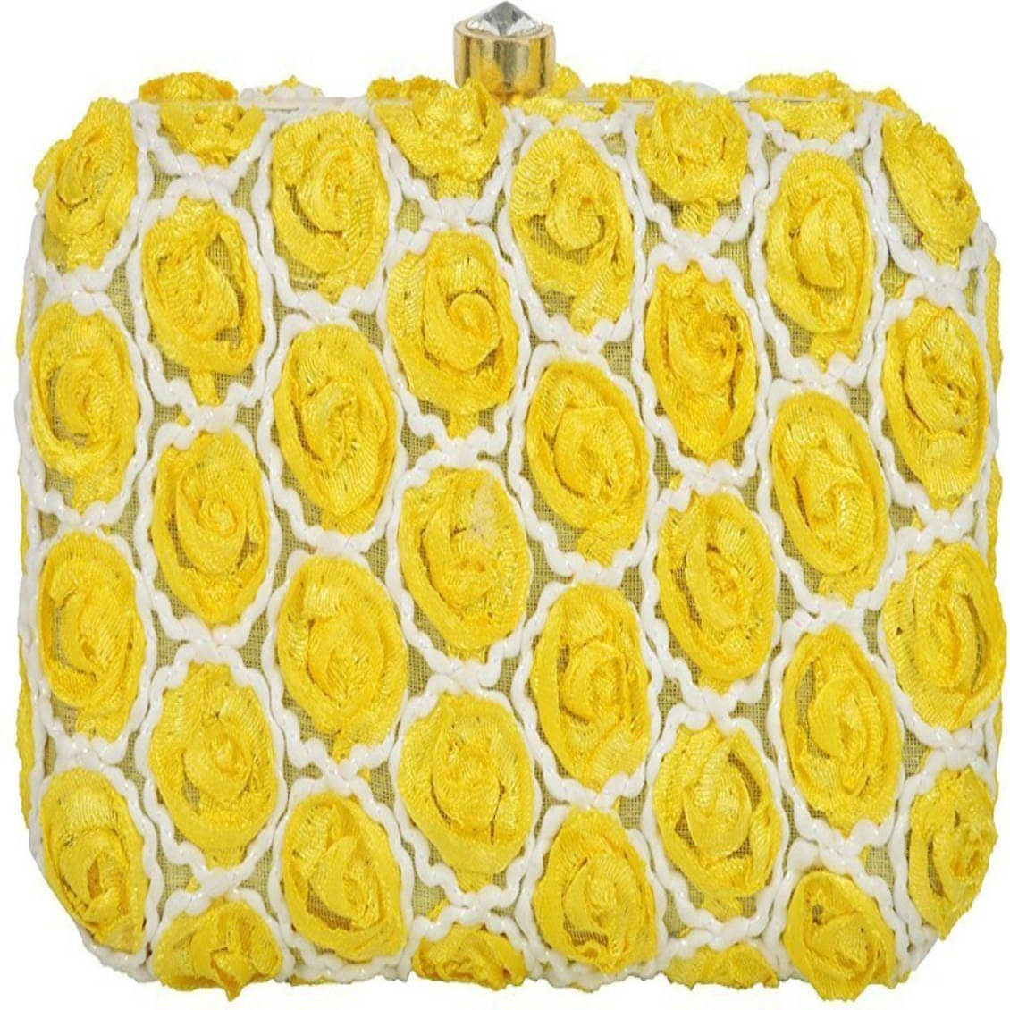     			Tooba Handicraft Yellow Fabric Box Clutch