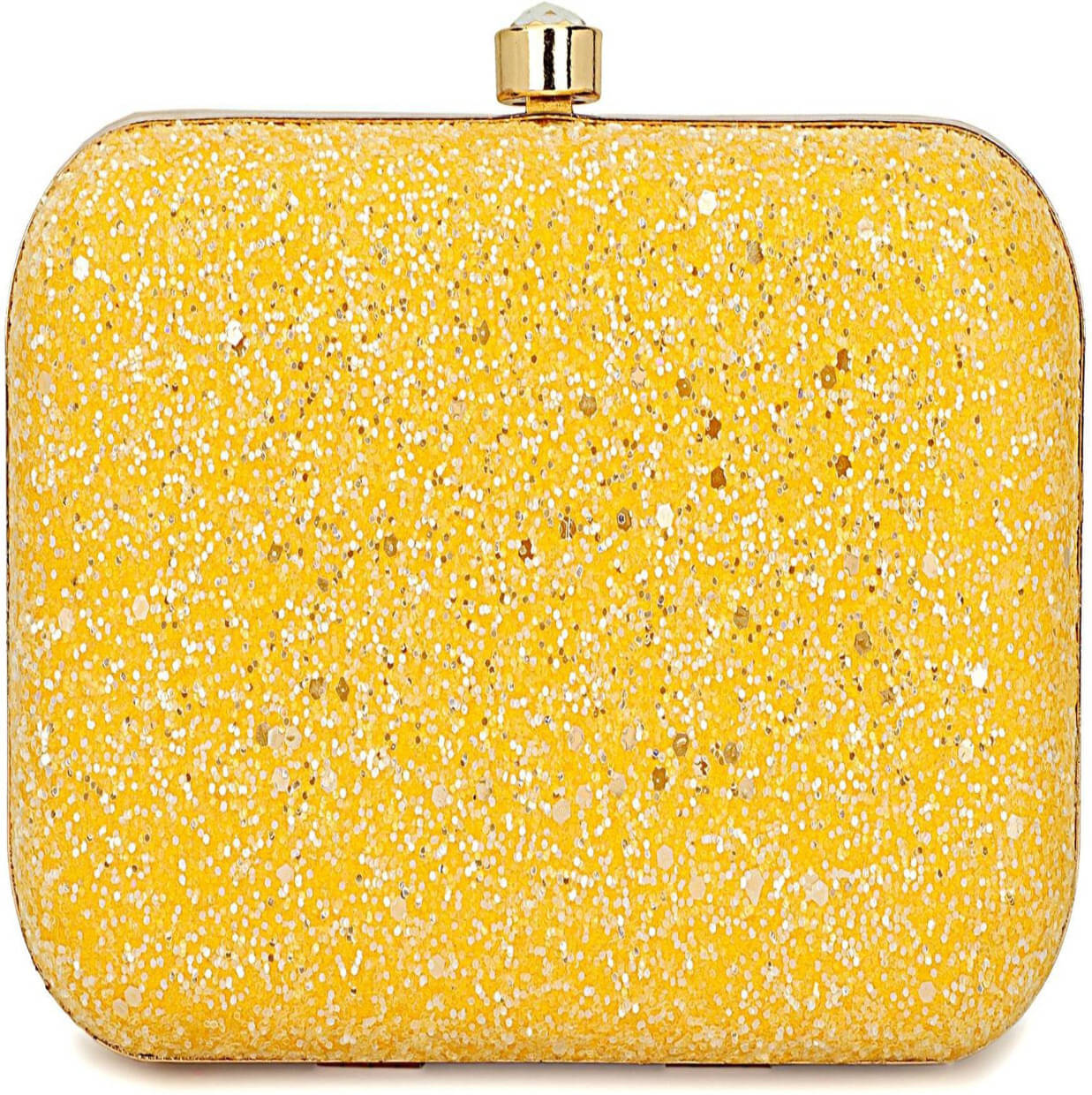     			Tooba Handicraft Yellow Fabric Box Clutch