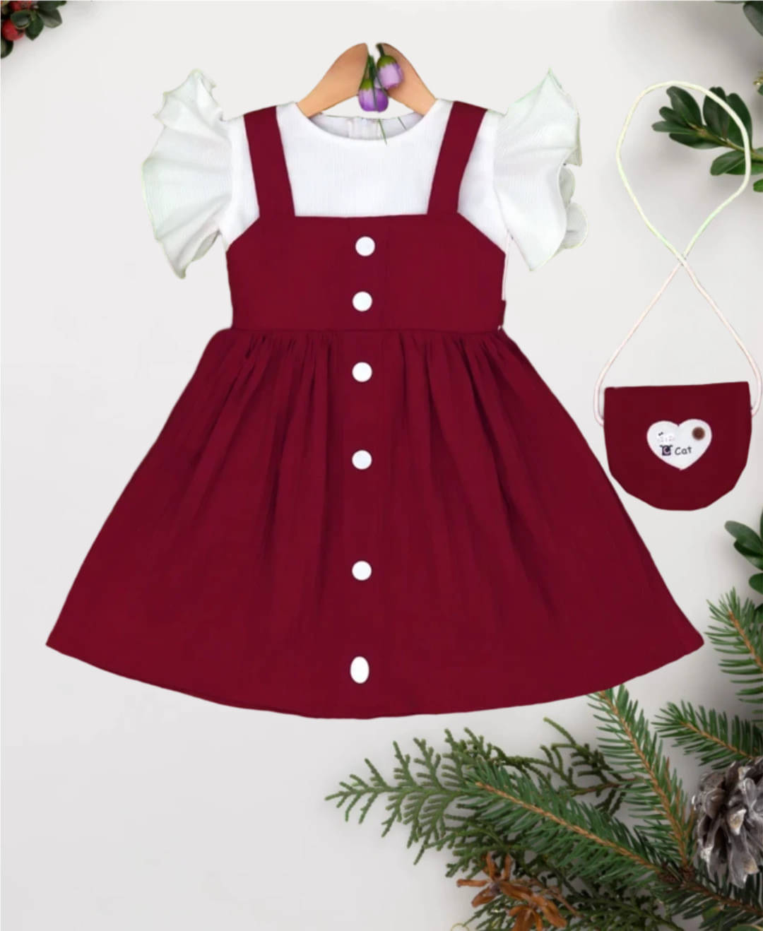     			UPTREND VESTURE Cotton Blend Dress For Baby Girls ( Pack of 1 , Maroon )