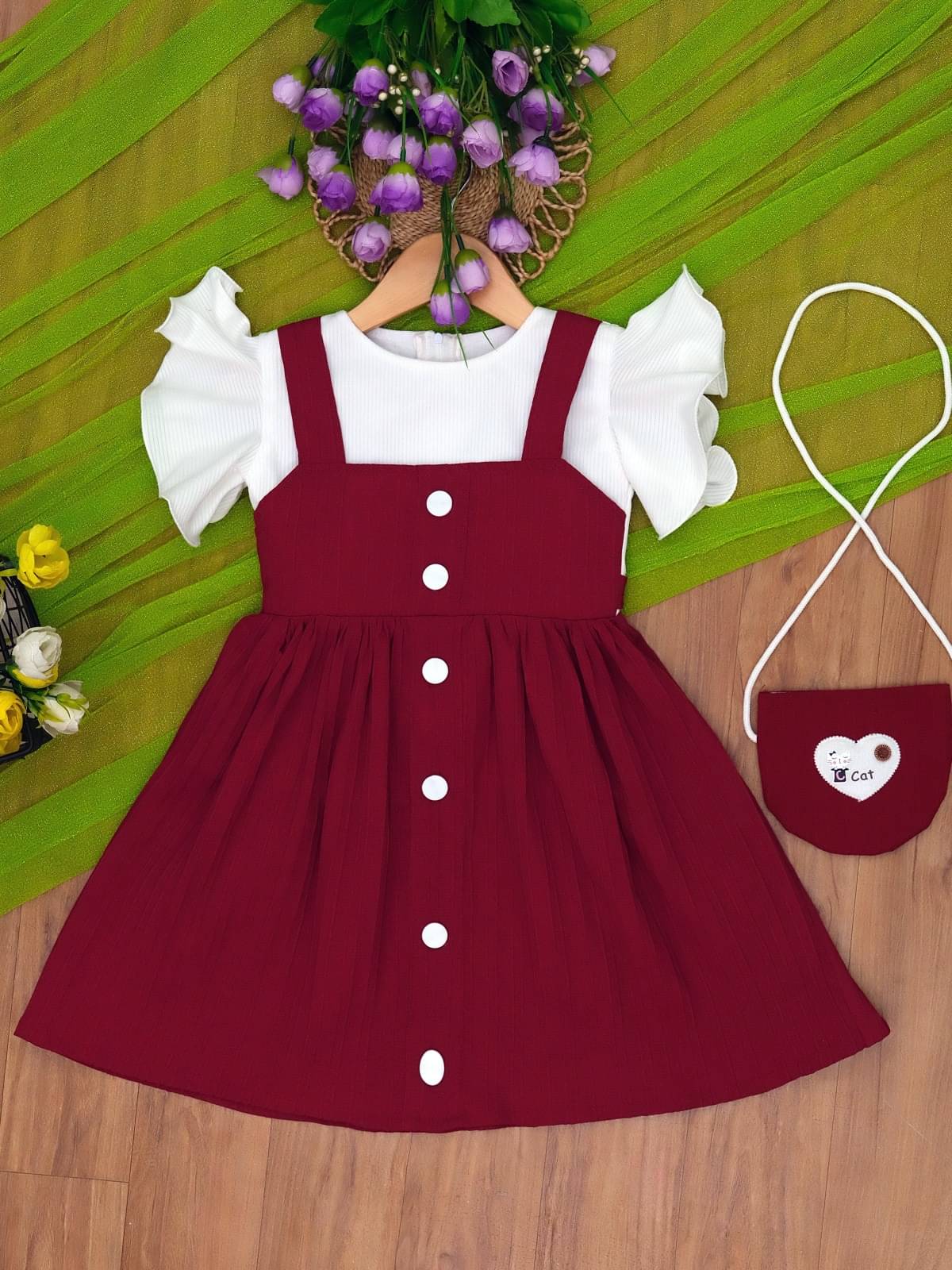     			UPTREND VESTURE Cotton Blend Dress For Baby Girls ( Pack of 1 , Maroon )