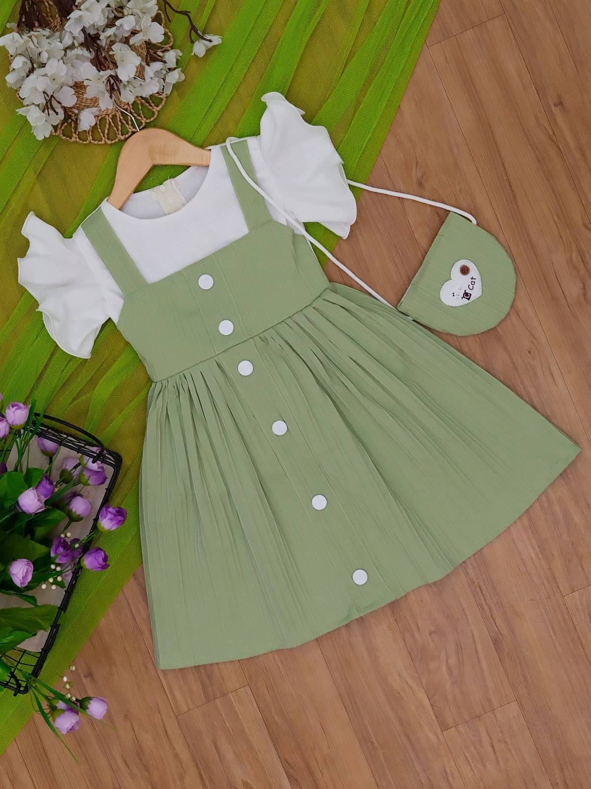     			UPTREND VESTURE Cotton Blend Dress For Baby Girls ( Pack of 1 , Light Green )