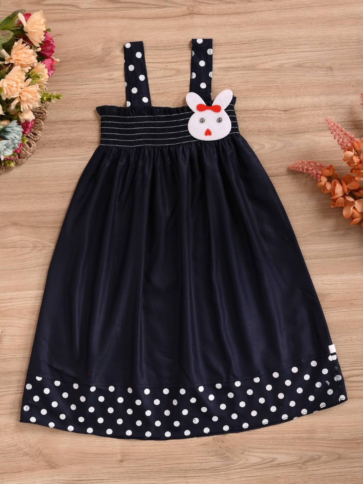 UPTREND VESTURE Cotton Blend Dress For Baby Girls ( Pack of 1 , Dark Blue )     			UPTREND VESTURE Cotton Blend Dress For Baby Girls ( Pack of 1 , Dark Blue )