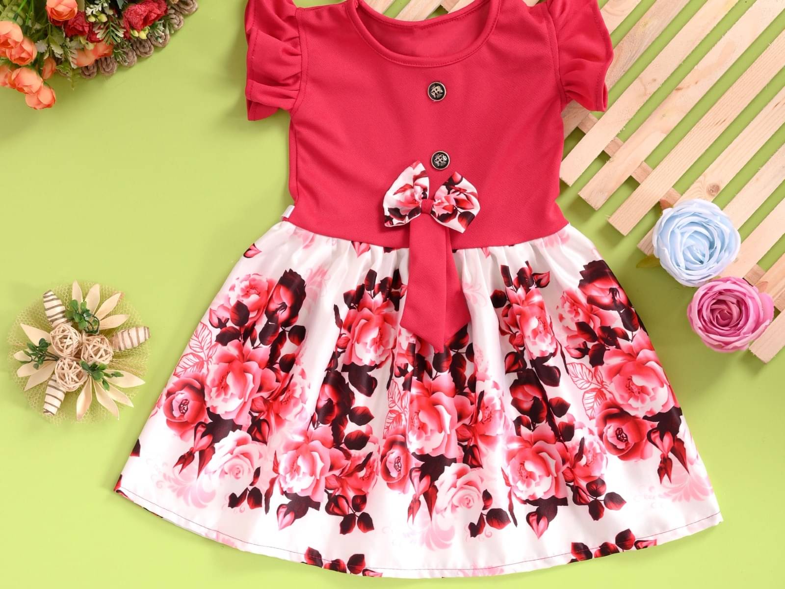     			UPTREND VESTURE Cotton Blend Dress For Baby Girls ( Pack of 1 , Red )