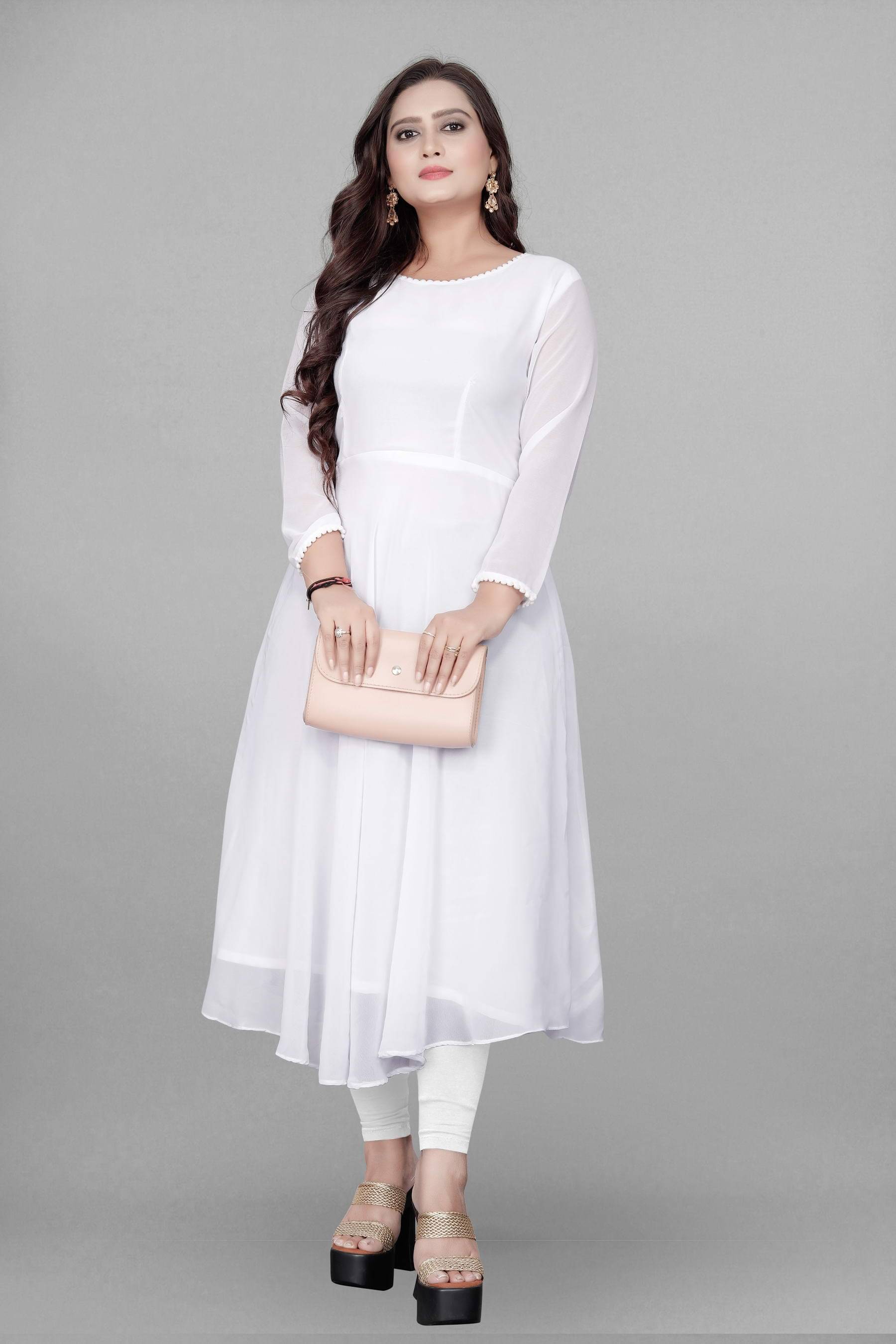 Vidya Fashion Mart Women Georgette Solid Anarkali Kurti ( White ) Vidya Fashion Mart Women Georgette Solid Anarkali Kurti ( White )
