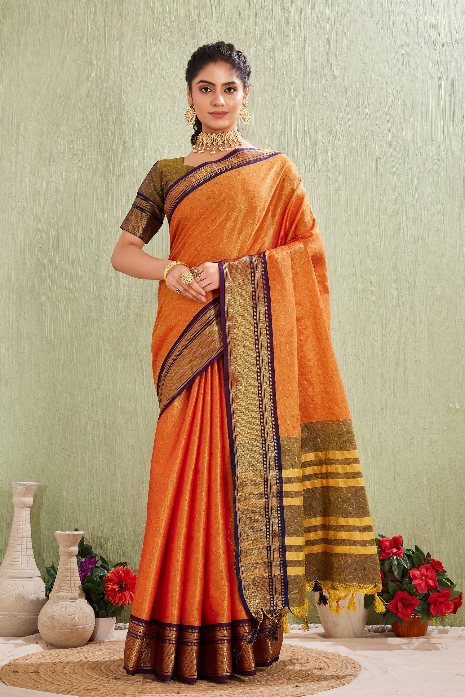 A TO Z CART Cotton Silk Woven Saree With Unstitched Blouse Piece ( Orange ) A TO Z CART Cotton Silk Woven Saree With Unstitched Blouse Piece ( Orange )
