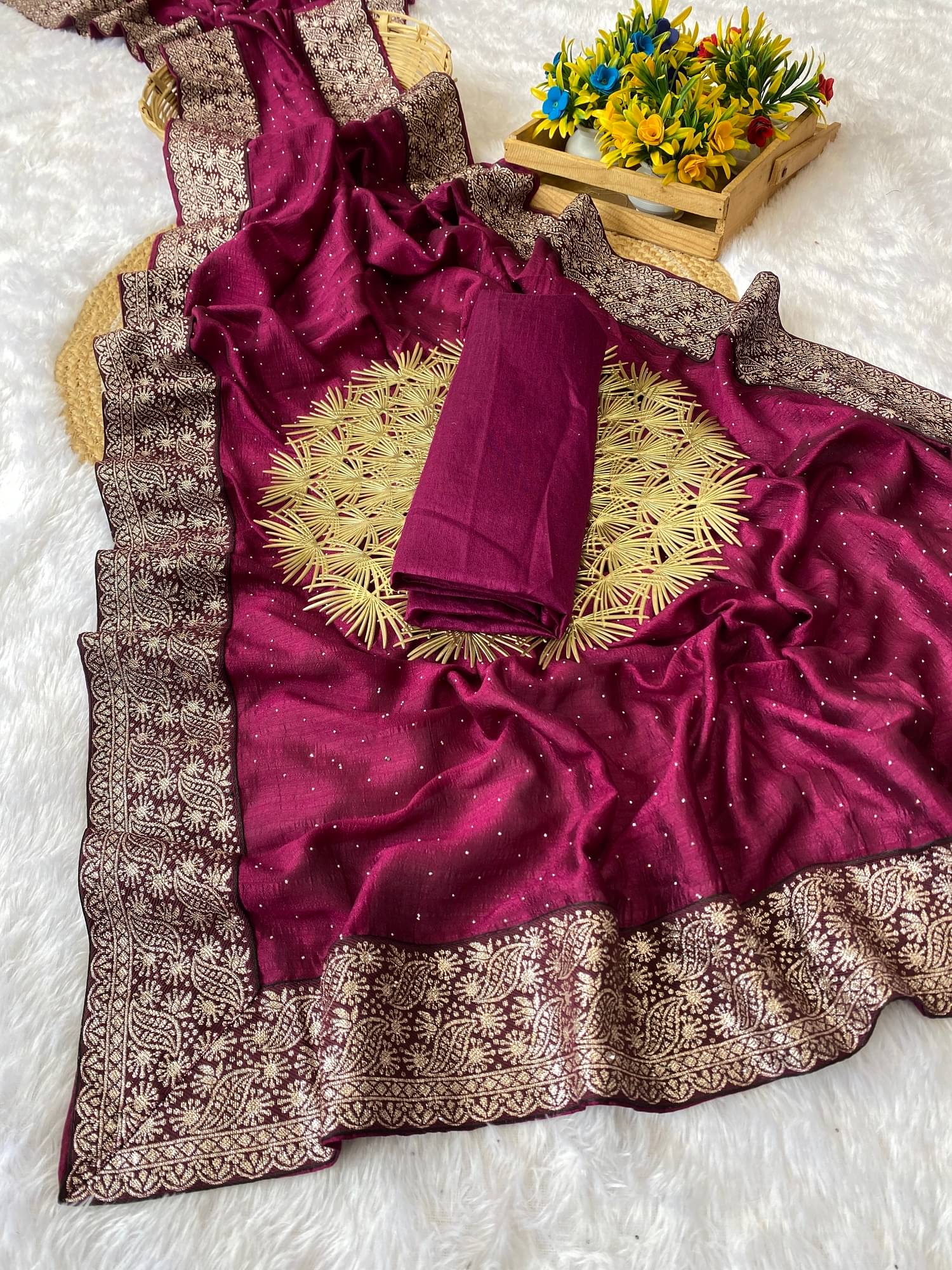 A TO Z CART Silk Embroidered Saree With Unstitched Blouse Piece ( Purple ) A TO Z CART Silk Embroidered Saree With Unstitched Blouse Piece ( Purple )