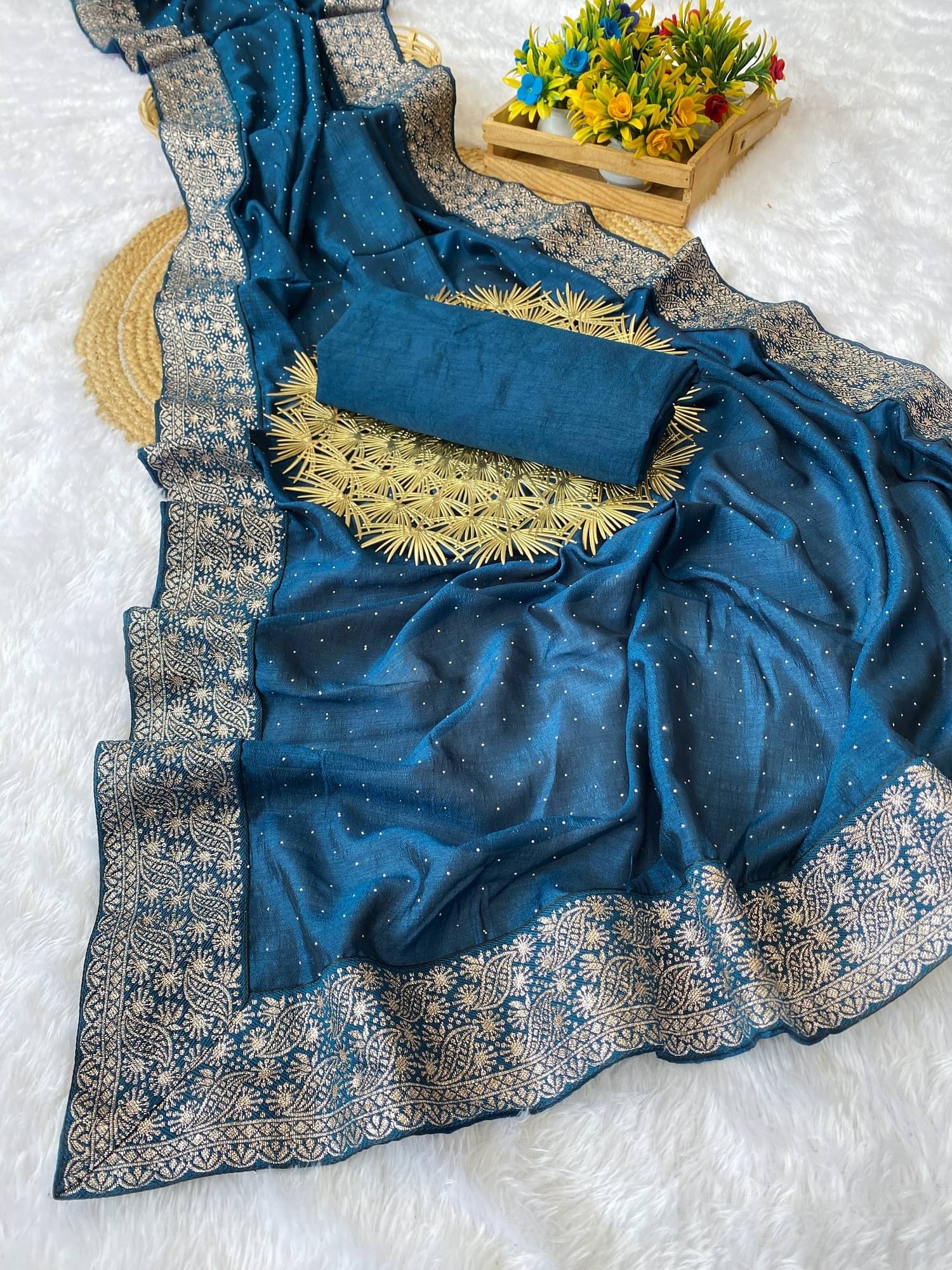 A TO Z CART Silk Embroidered Saree With Unstitched Blouse Piece ( Rama ) A TO Z CART Silk Embroidered Saree With Unstitched Blouse Piece ( Rama )