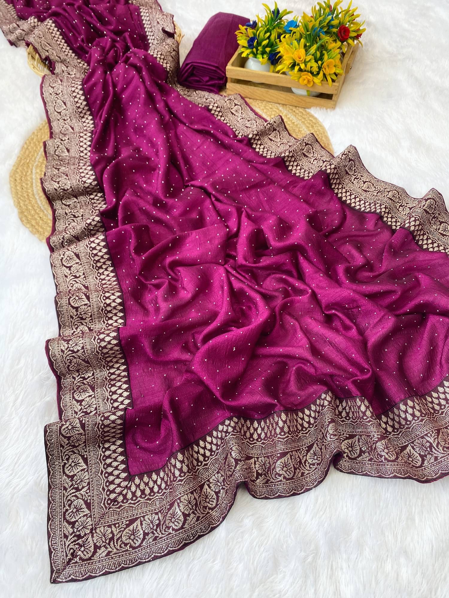     			A TO Z CART Silk Embroidered Saree With Unstitched Blouse Piece ( Purple )