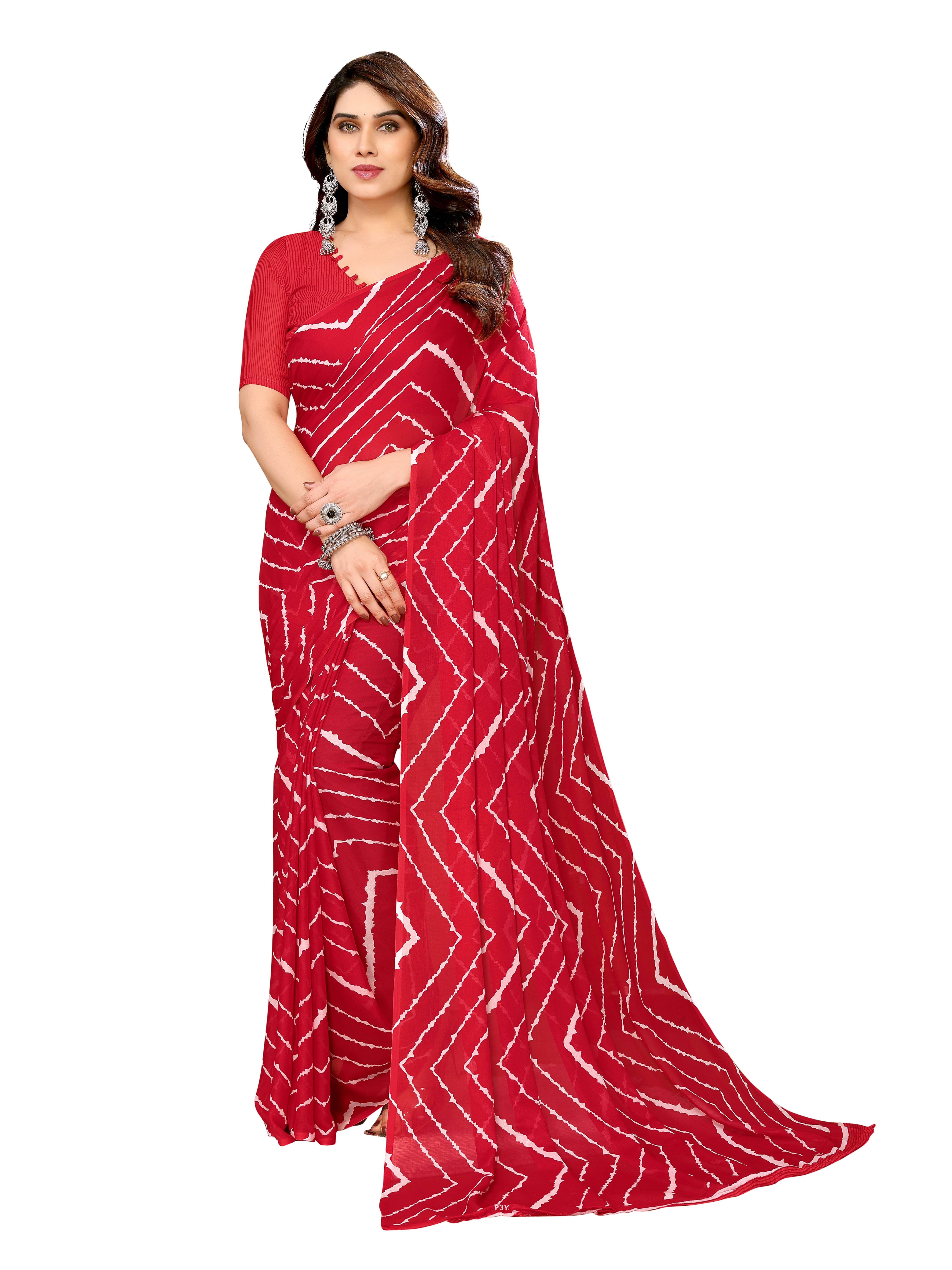 ANAND SAREES Georgette Printed Leheriya Saree With Unstitched Blouse Piece ( Red ) ANAND SAREES Georgette Printed Leheriya Saree With Unstitched Blouse Piece ( Red )