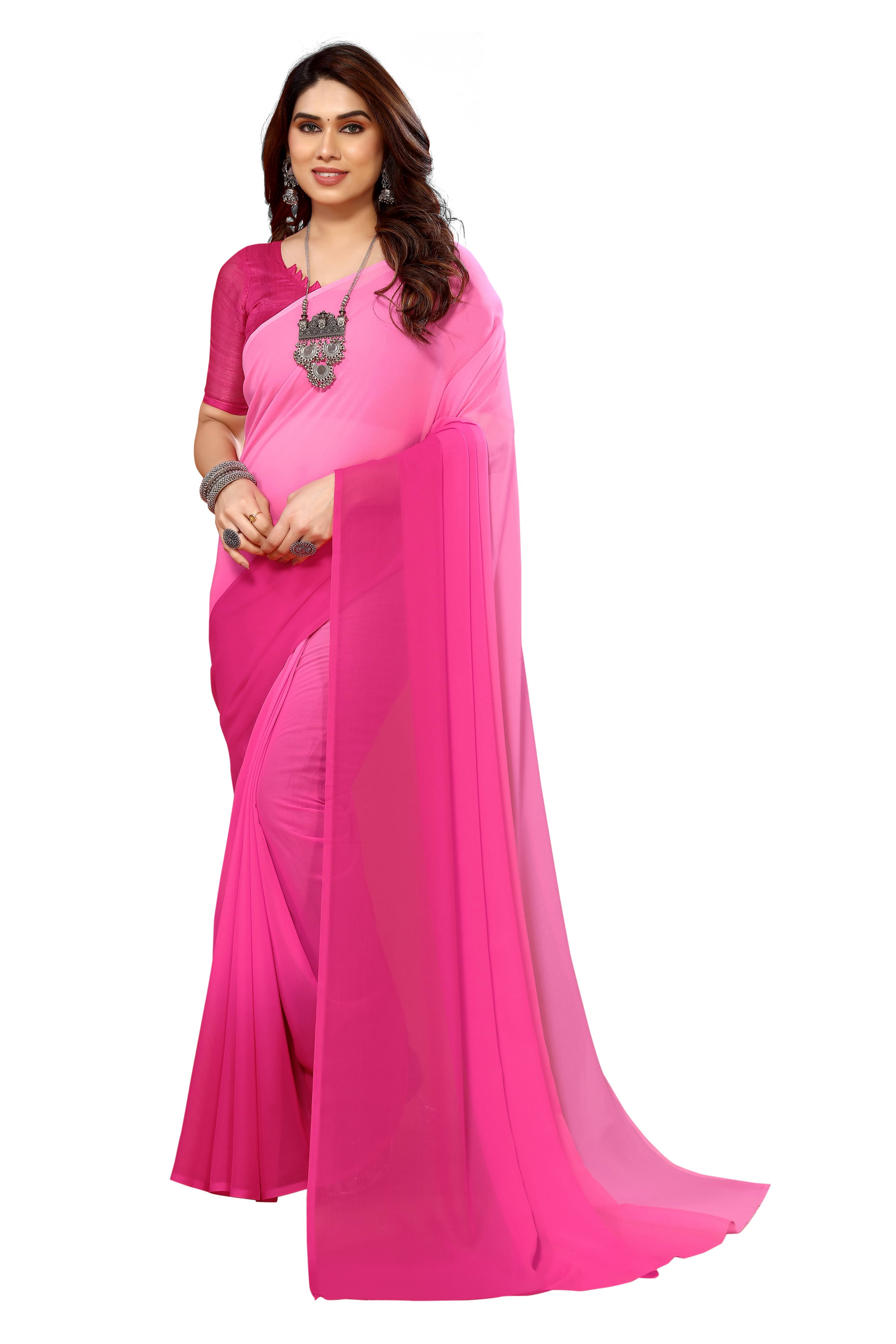     			ANAND SAREES Georgette Solid Kasavu Saree With Unstitched Blouse Piece ( Pink )