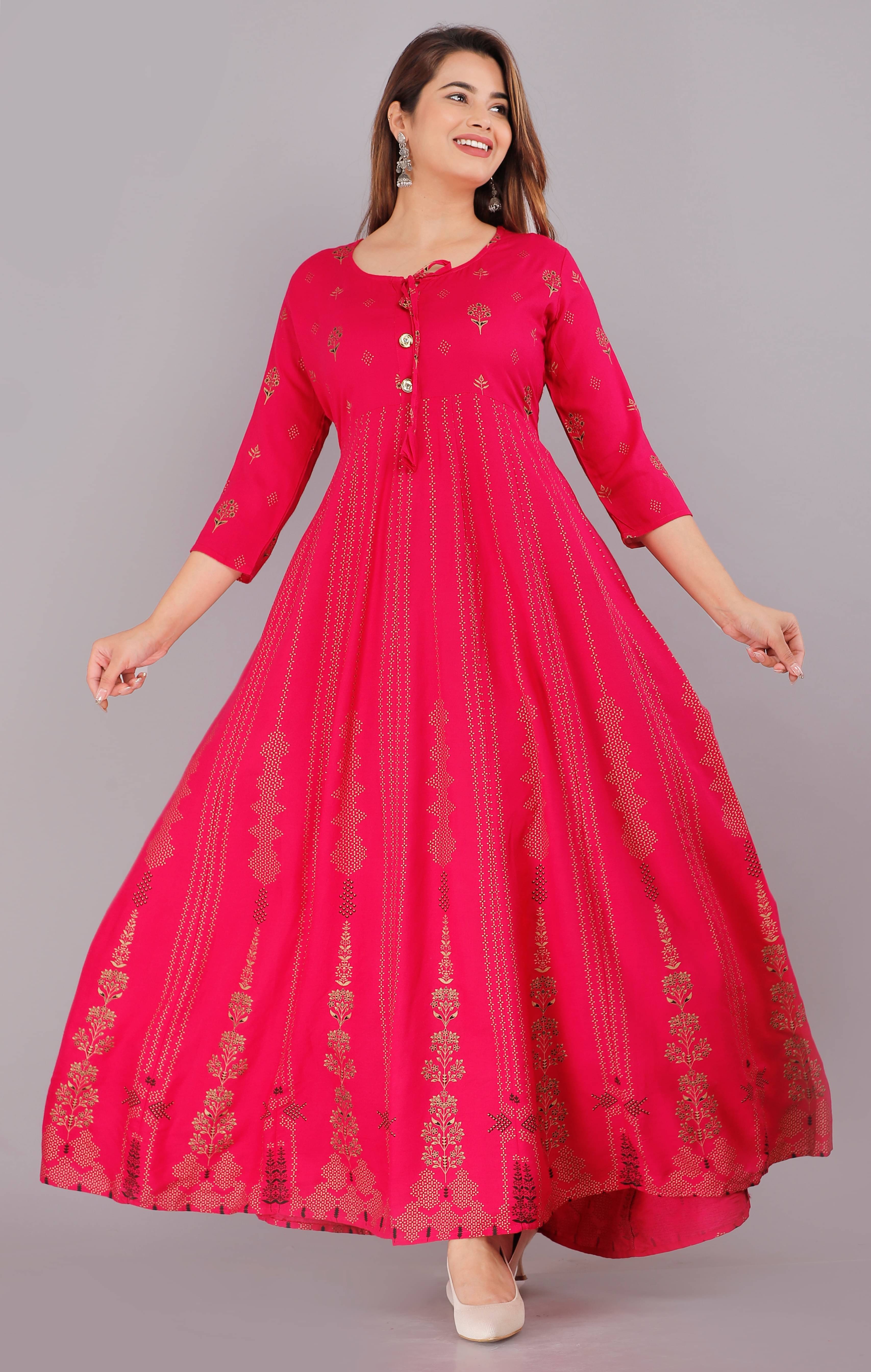 AVEITH Women Viscose Printed Anarkali Kurti ( Pink ) AVEITH Women Viscose Printed Anarkali Kurti ( Pink )