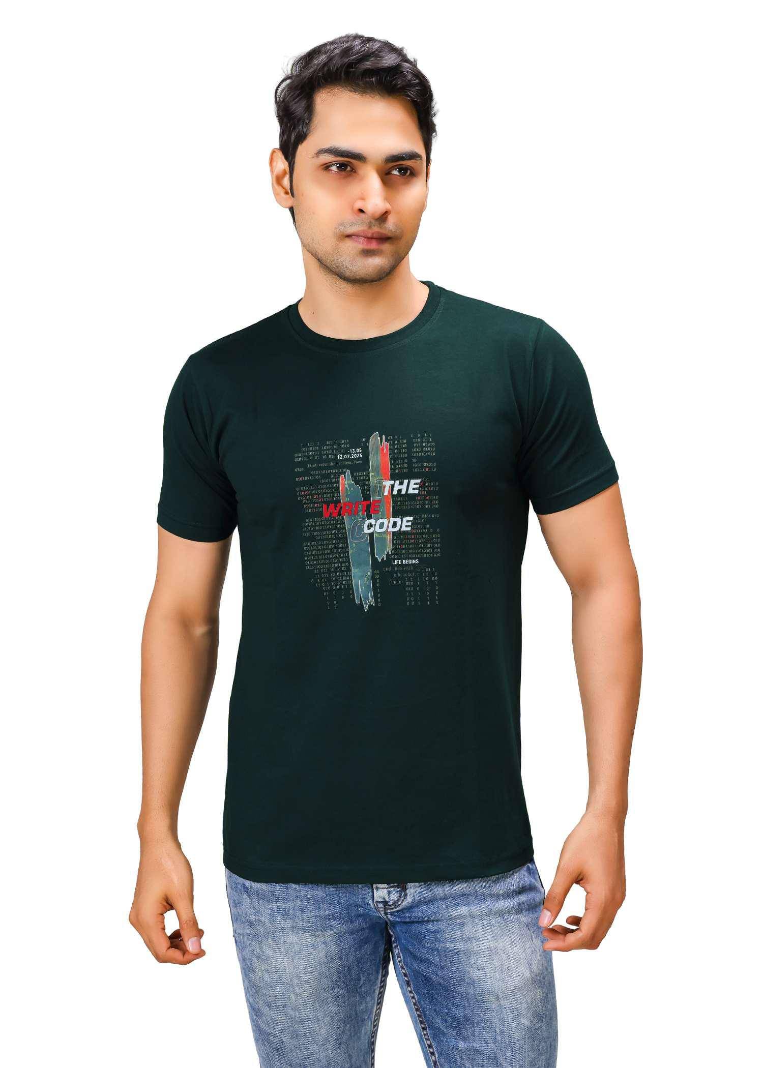     			BIG INNING Men Cotton Blend Regular Fit Printed T-Shirt ( Green )