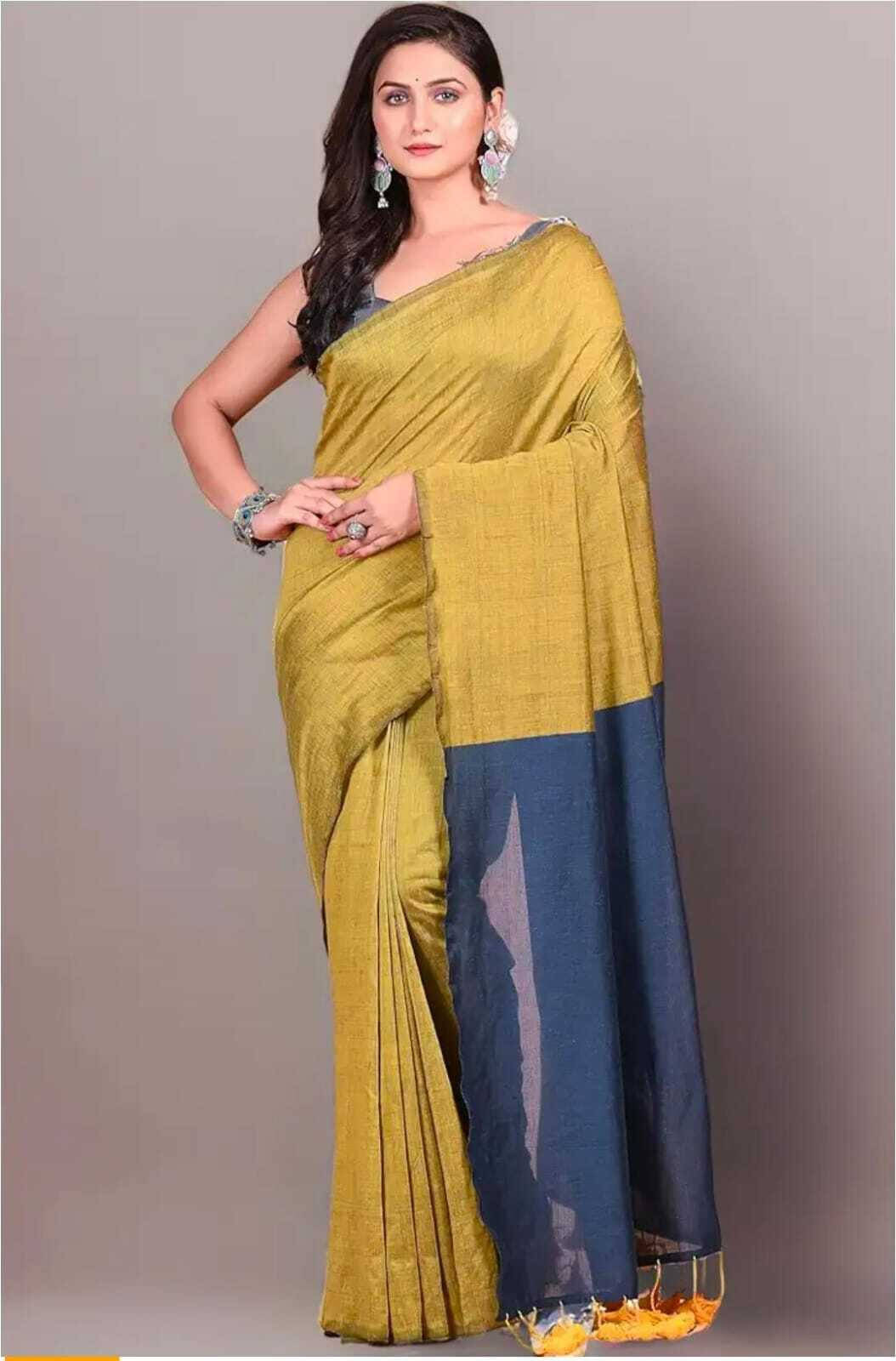 BRYNBRIT Cotton Self Design Tant Saree With Unstitched Blouse Piece ( Yellow ) BRYNBRIT Cotton Self Design Tant Saree With Unstitched Blouse Piece ( Yellow )
