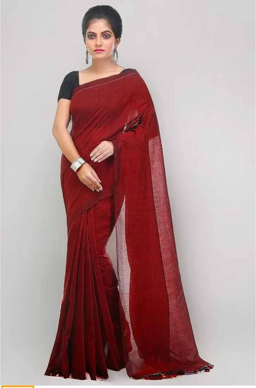 BRYNBRIT Cotton Self Design Tant Saree With Unstitched Blouse Piece ( Red ) BRYNBRIT Cotton Self Design Tant Saree With Unstitched Blouse Piece ( Red )