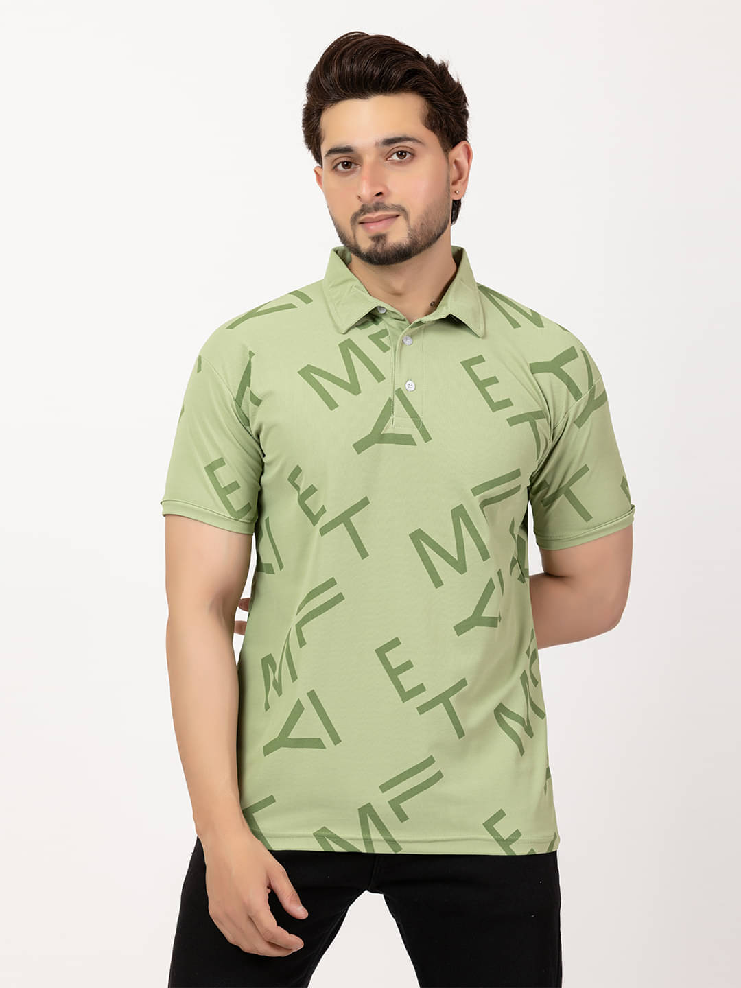     			BUFFARO Men Cotton Regular Fit Printed Polo T Shirt ( Olive Green )