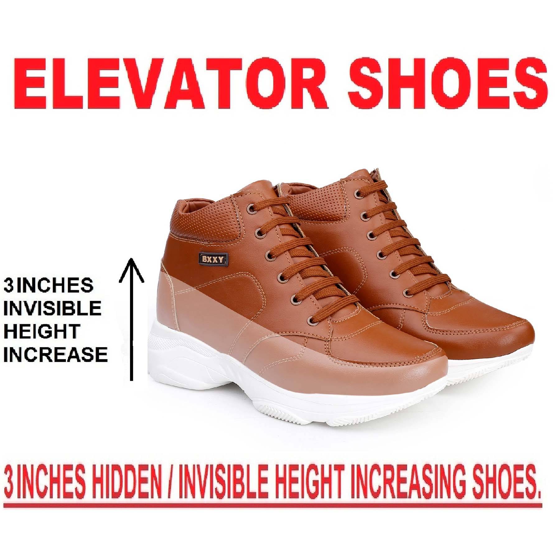 BXXY 3Inch Hidden Height Increasing Tan Men's High Tops Shoes BXXY 3Inch Hidden Height Increasing Tan Men's High Tops Shoes