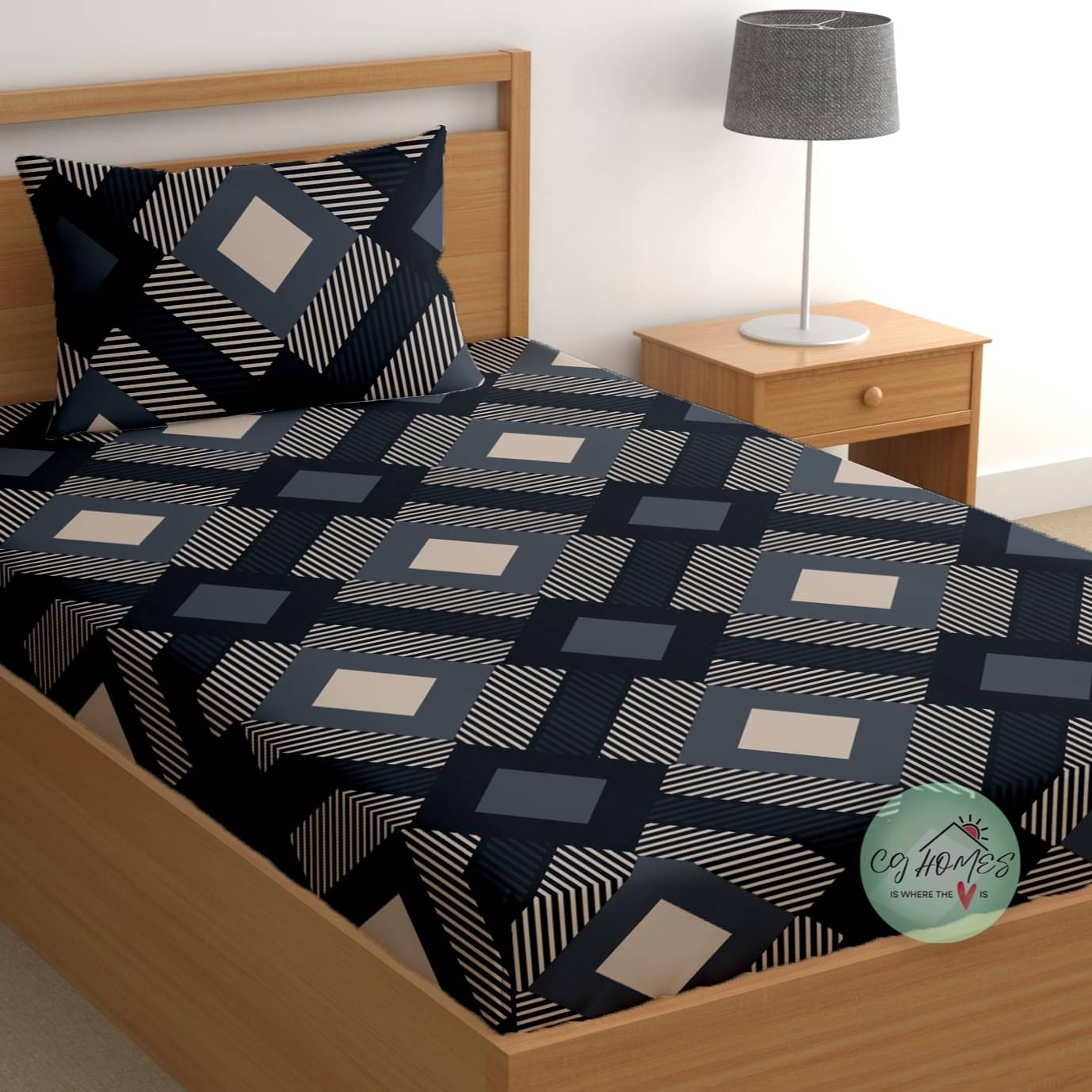 CG HOMES Cotton 1 Single Bedsheet with 1 Pillow Cover ( Blue )     			CG HOMES Cotton 1 Single Bedsheet with 1 Pillow Cover ( Blue )