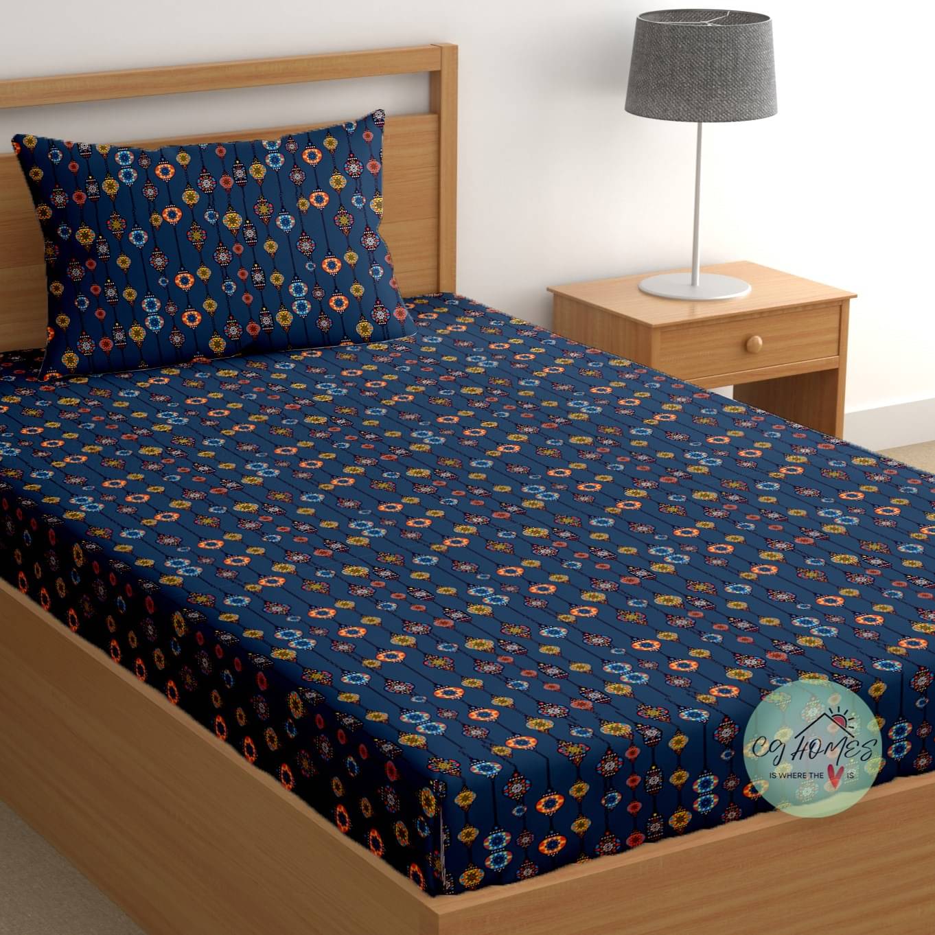     			CG HOMES Cotton 1 Single Bedsheet with 1 Pillow Cover ( Blue )
