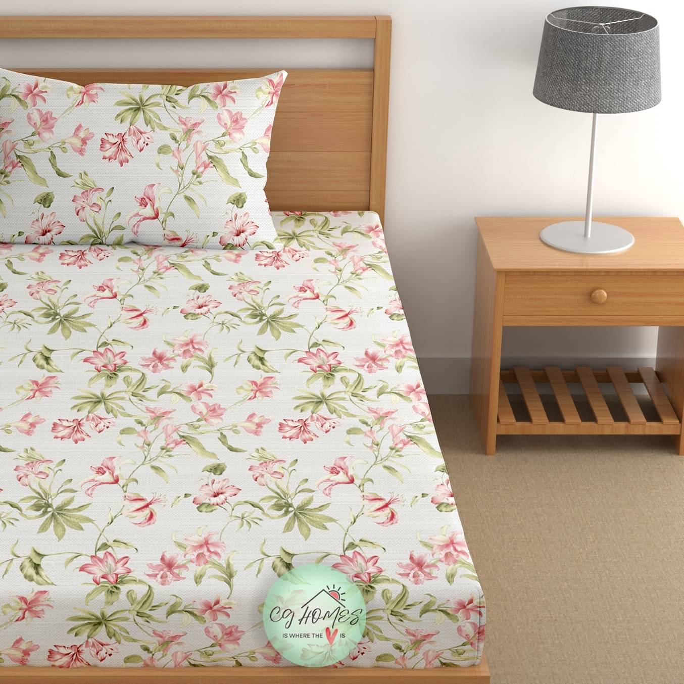 CG HOMES Cotton 1 Single Bedsheet with 1 Pillow Cover ( Grey )     			CG HOMES Cotton 1 Single Bedsheet with 1 Pillow Cover ( Grey )