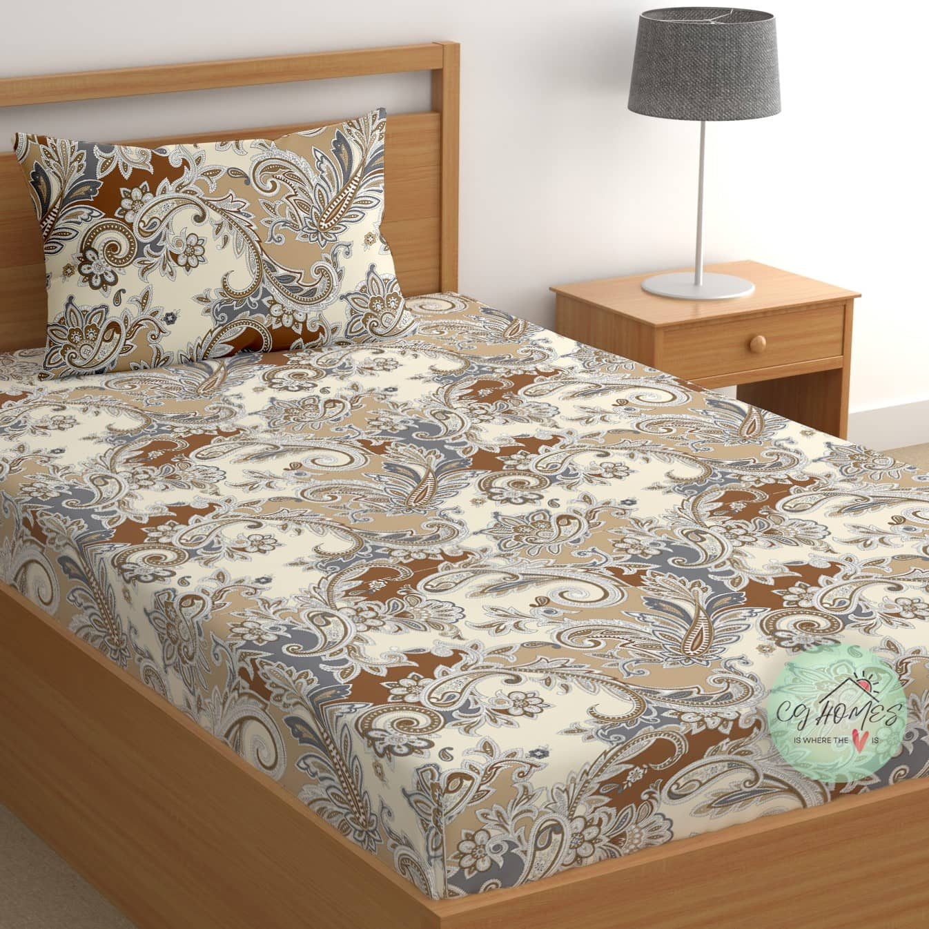 CG HOMES Cotton 1 Single Bedsheet with 1 Pillow Cover ( Multicolor )