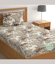 CG HOMES Cotton 1 Single Bedsheet with 1 Pillow Cover ( Multicolor )
