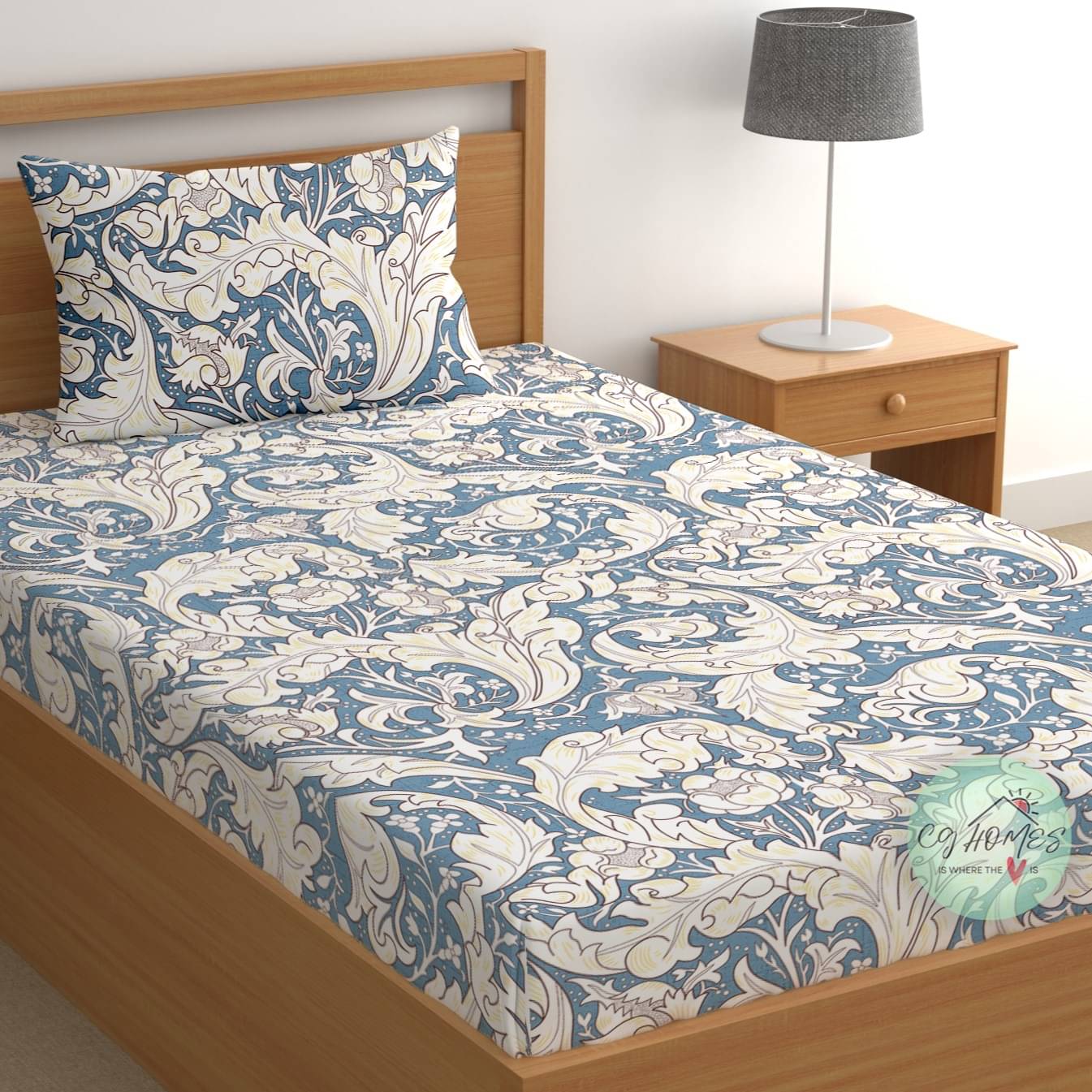 CG HOMES Cotton 1 Single Bedsheet with 1 Pillow Cover ( Blue )     			CG HOMES Cotton 1 Single Bedsheet with 1 Pillow Cover ( Blue )