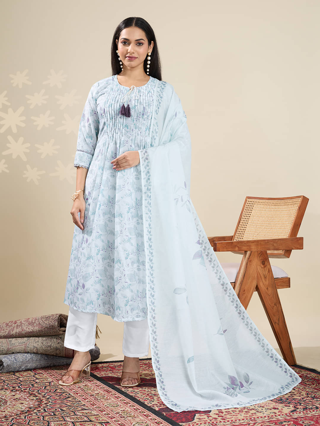     			Clothing Closet Women Silk Printed Shirt Style Kurti With Pants ( Blue )