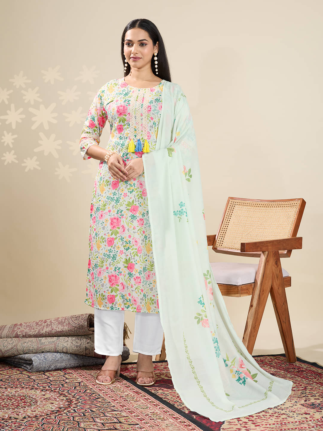     			Clothing Closet Women Silk Printed Shirt Style Kurti With Pants ( Multicolor )