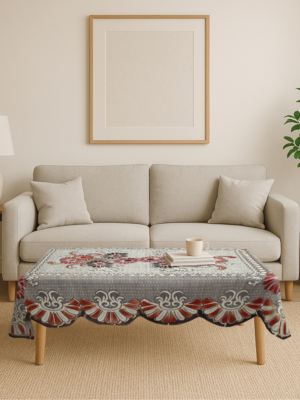 Crosmo Embroidered Cotton 4 Seater Rectangle Table Cover ( 152 x 102 ) cm Pack of 1 Gray