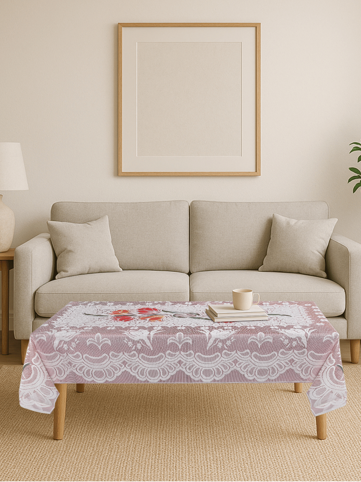 Crosmo Embroidered Cotton 4 Seater Rectangle Table Cover ( 152 x 102 ) cm Pack of 1 Brown