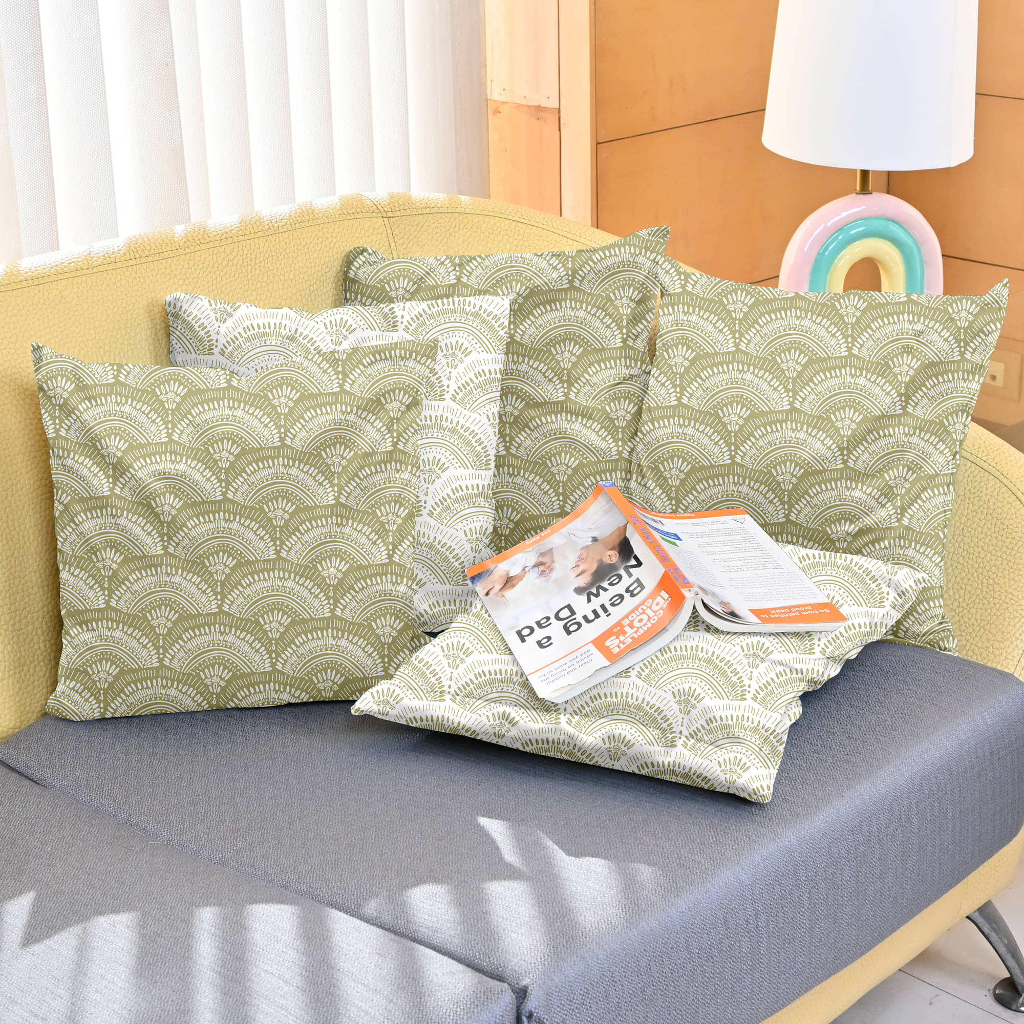     			DIVINE CASA Set of 5 Polyester Abstract Square Cushion Cover (40X40)cm - Beige