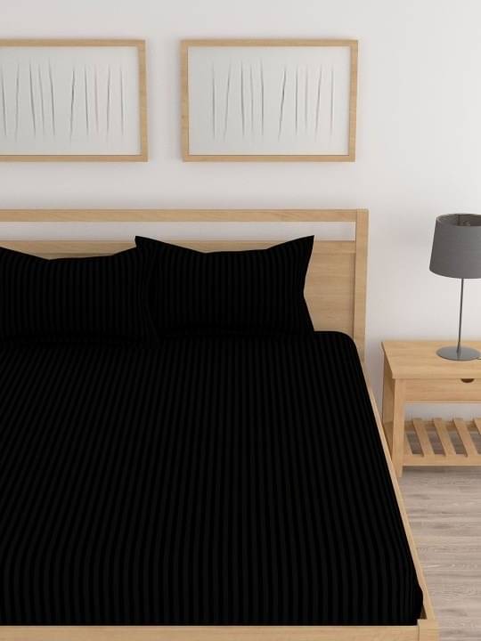     			DOMES FAB Satin 1 Double Bedsheet with 2 Pillow Covers ( Black )