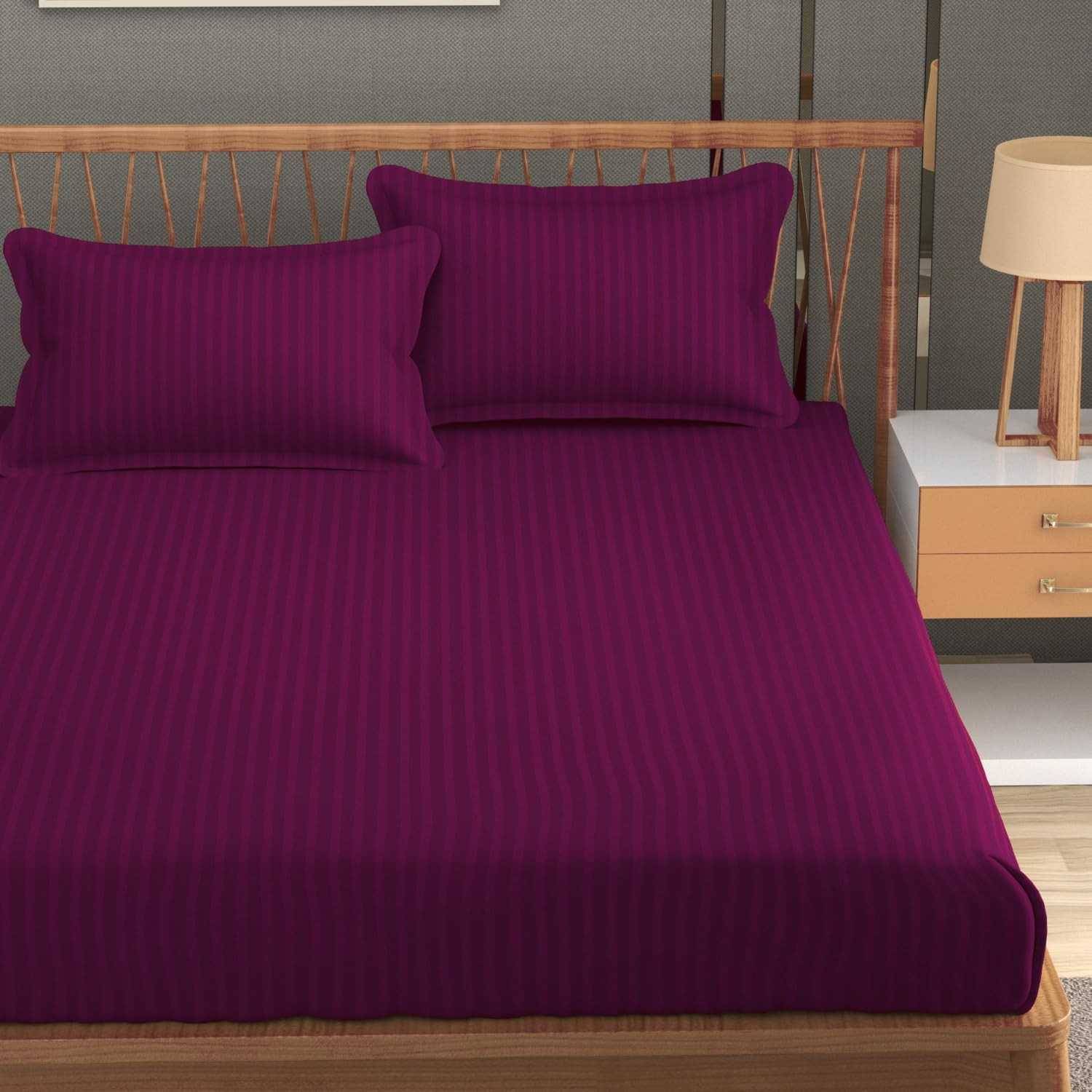     			DOMES FAB Satin 1 Double Bedsheet with 2 Pillow Covers ( Purple )