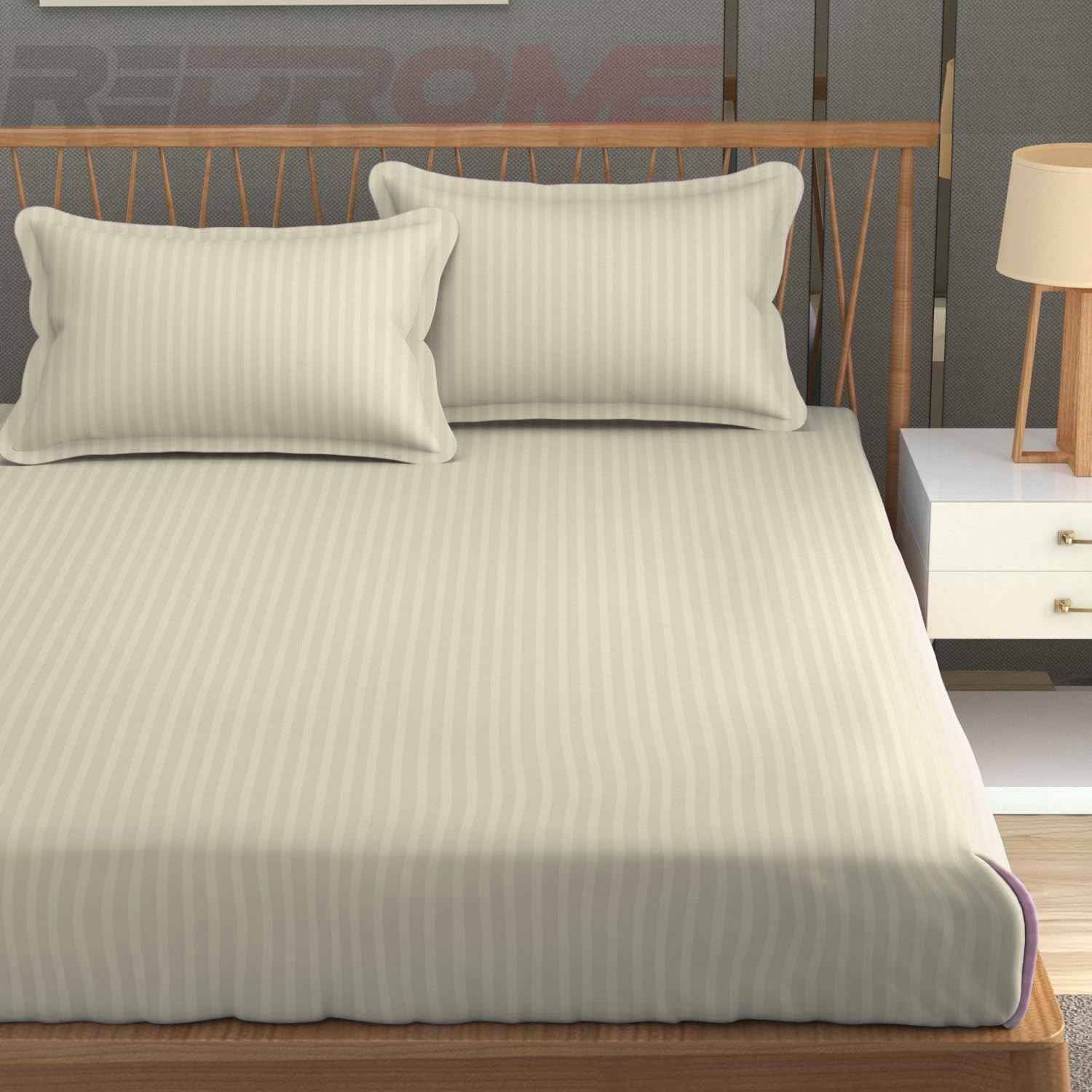     			DOMES FAB Satin 1 Double Bedsheet with 2 Pillow Covers ( Beige )
