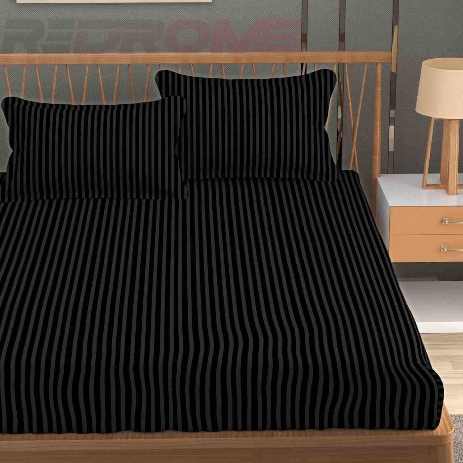     			DOMES FAB Satin 1 Double Bedsheet with 2 Pillow Covers ( Black )
