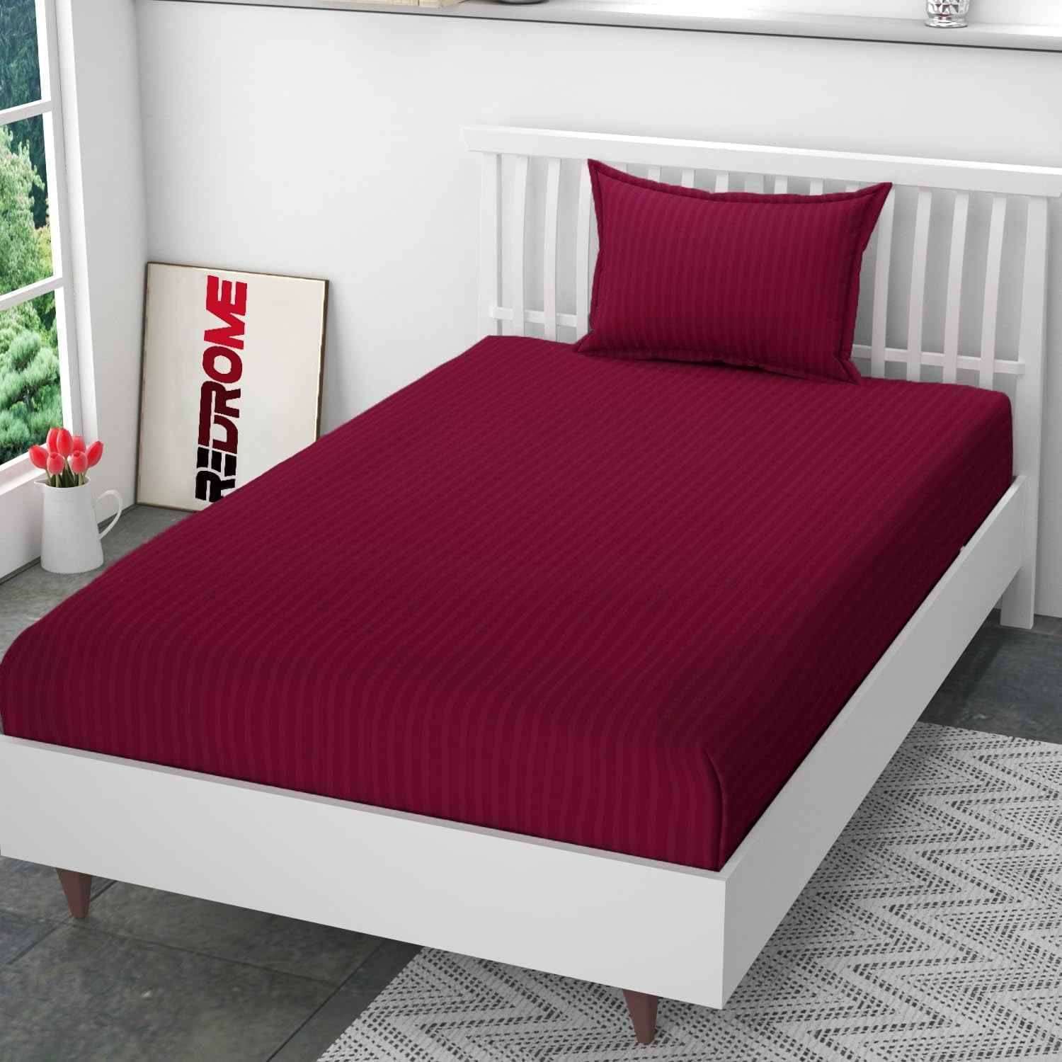     			DOMES FAB Satin 1 Single Bedsheet with 1 Pillow Cover ( Maroon )