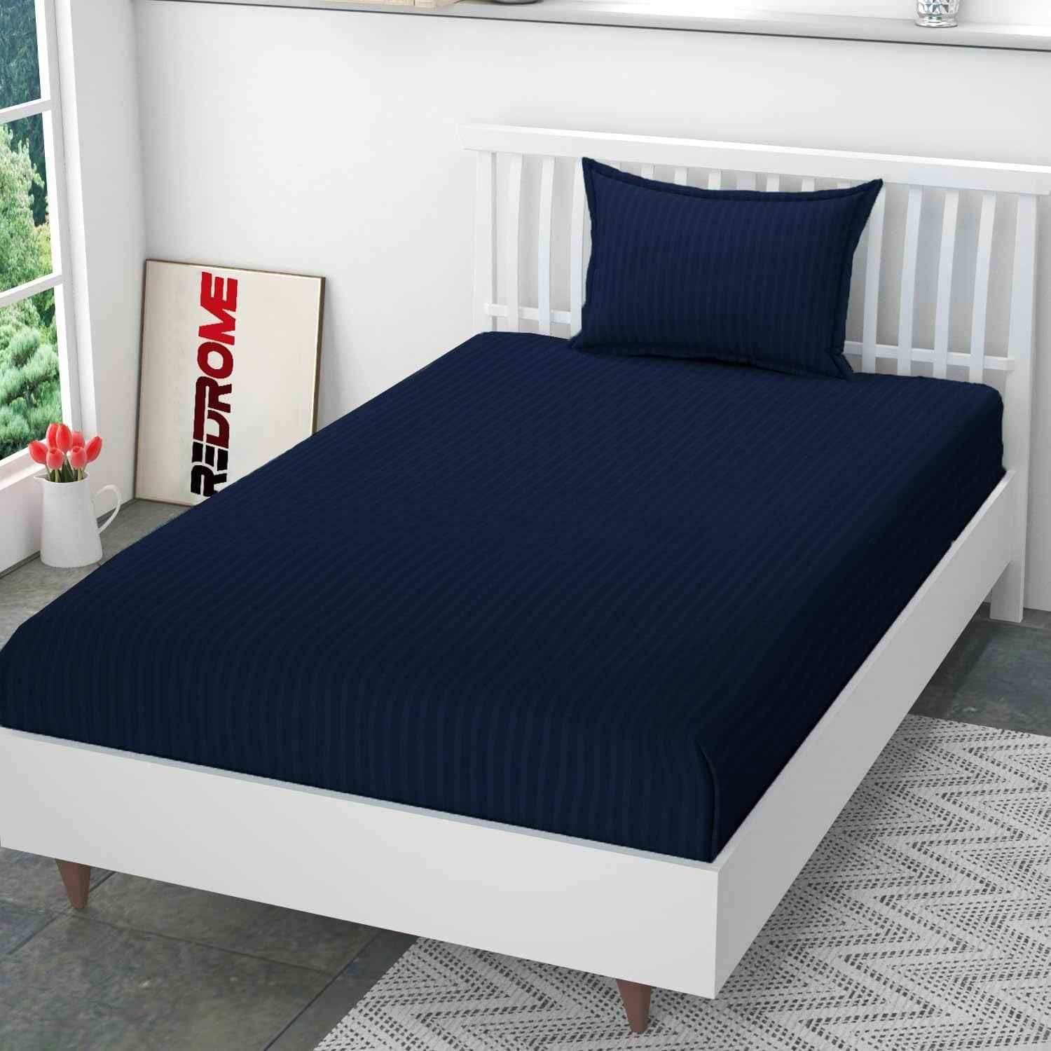     			DOMES FAB Satin 1 Single Bedsheet with 1 Pillow Cover ( Blue )