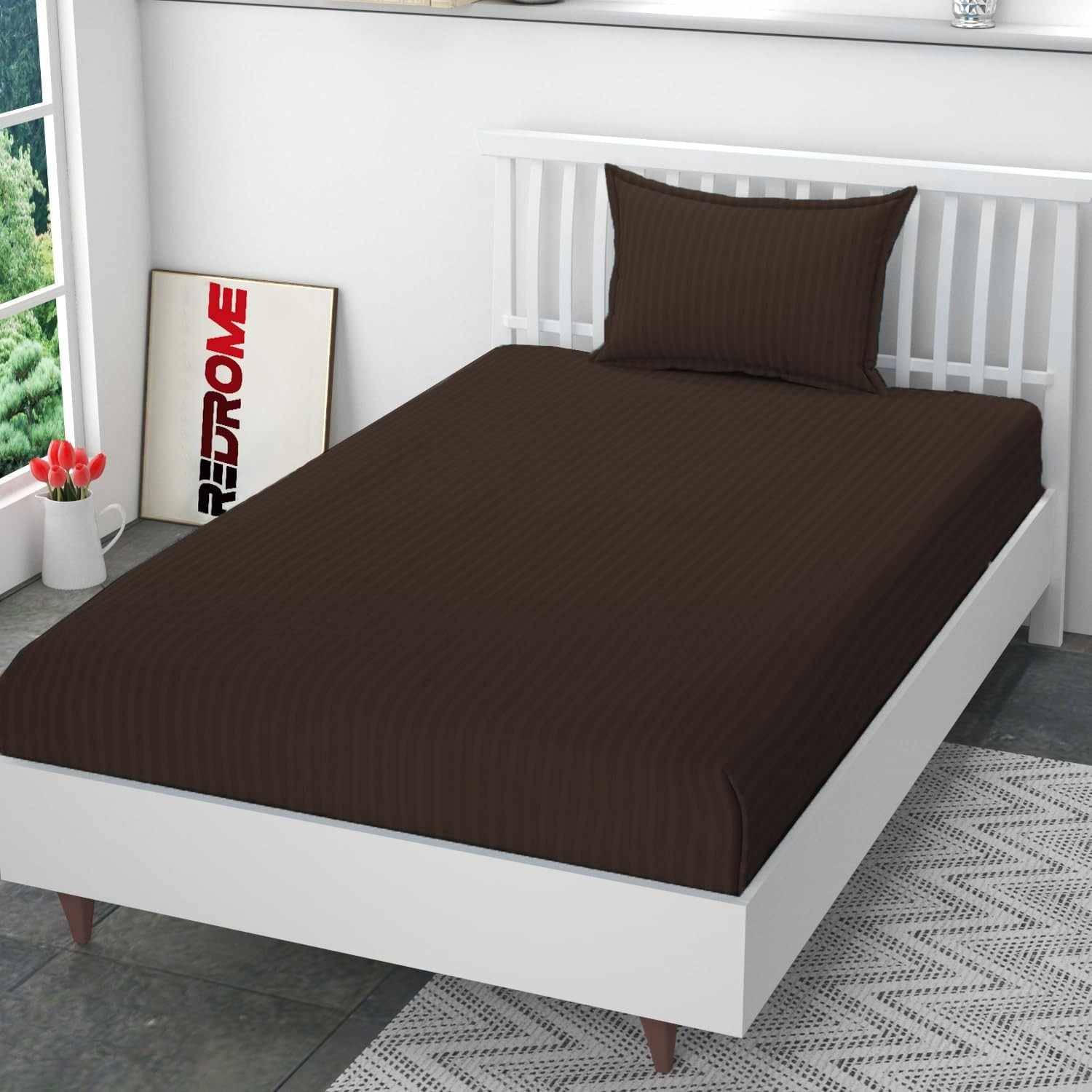 DOMES FAB Satin 1 Single Bedsheet with 1 Pillow Cover ( Brown ) DOMES FAB Satin 1 Single Bedsheet with 1 Pillow Cover ( Brown )