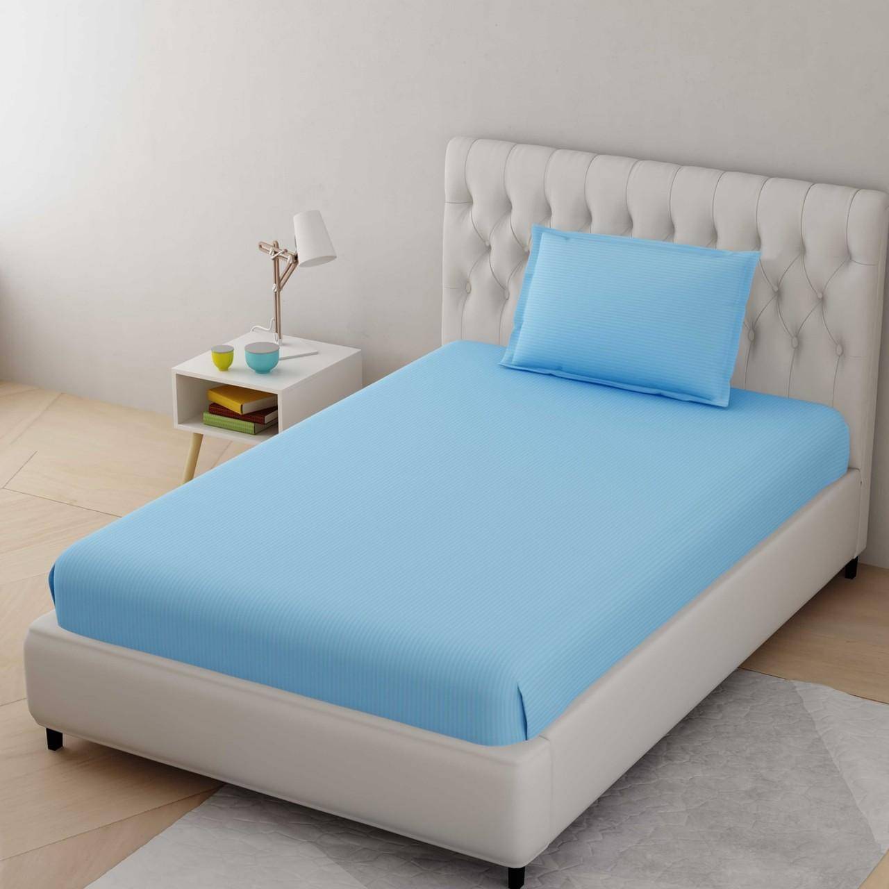 DOMES FAB Satin 1 Single Bedsheet with 1 Pillow Cover ( Blue ) DOMES FAB Satin 1 Single Bedsheet with 1 Pillow Cover ( Blue )