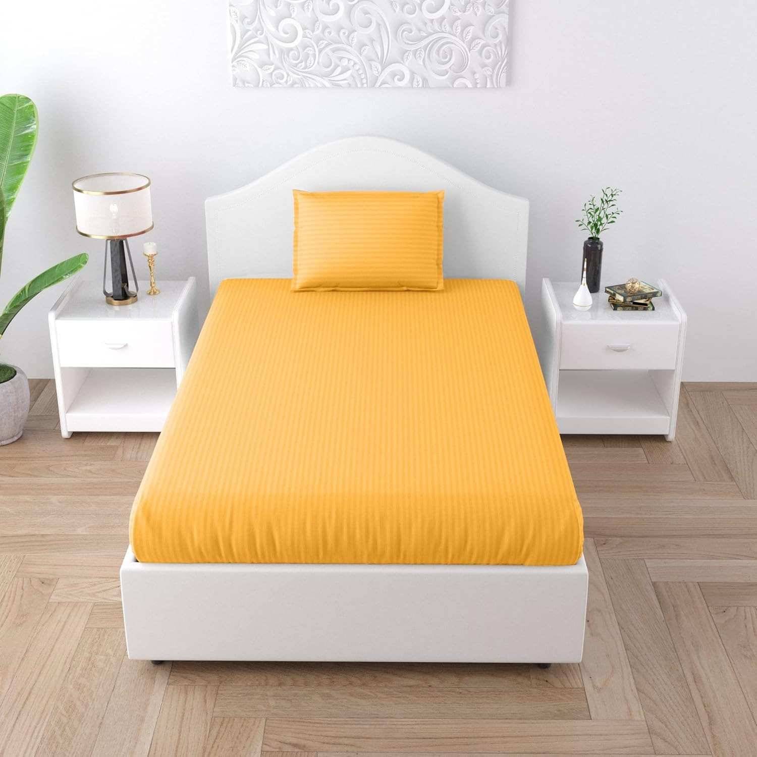     			DOMES FAB Satin 1 Single Bedsheet with 1 Pillow Cover ( Yellow )