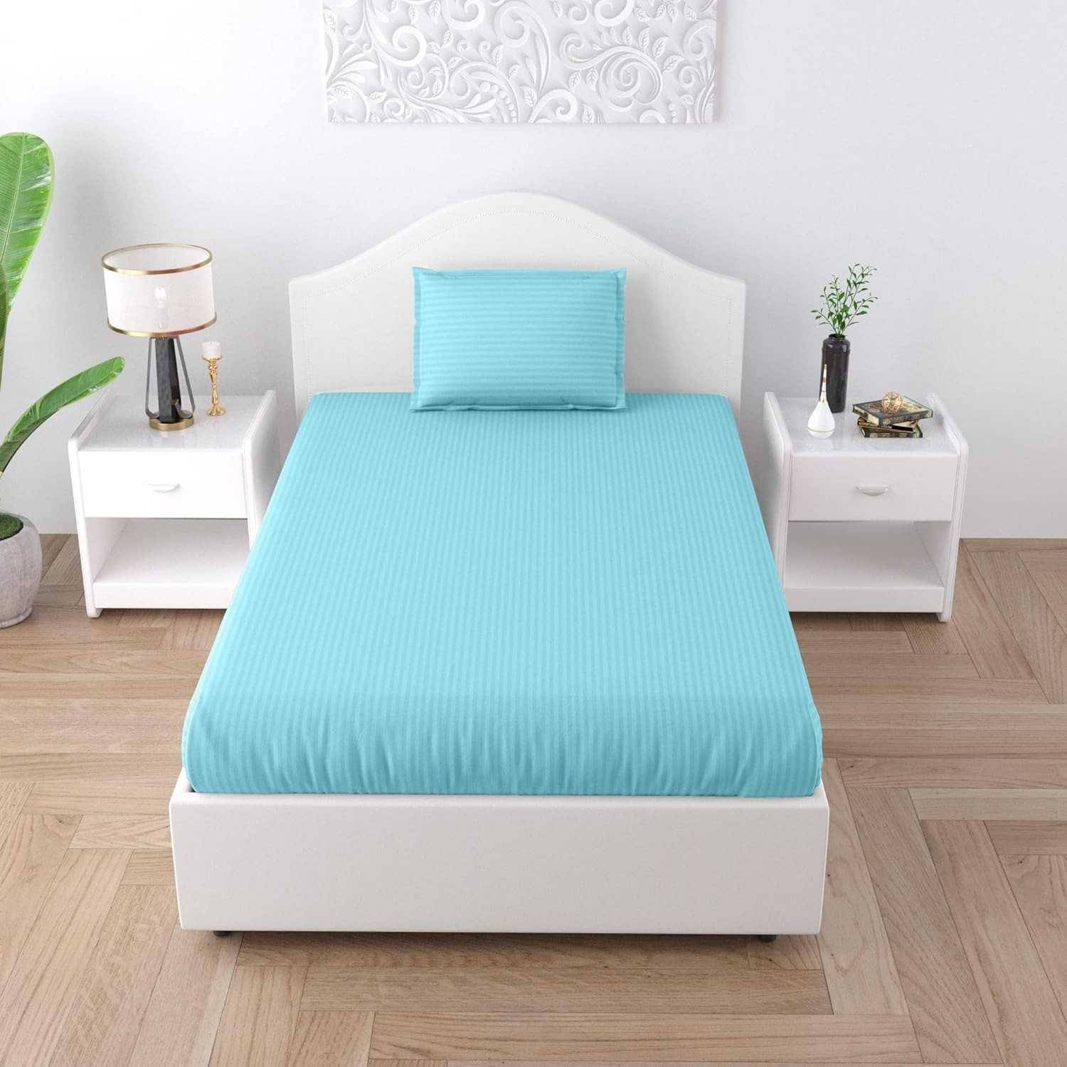     			DOMES FAB Satin 1 Single Bedsheet with 1 Pillow Cover ( Blue )