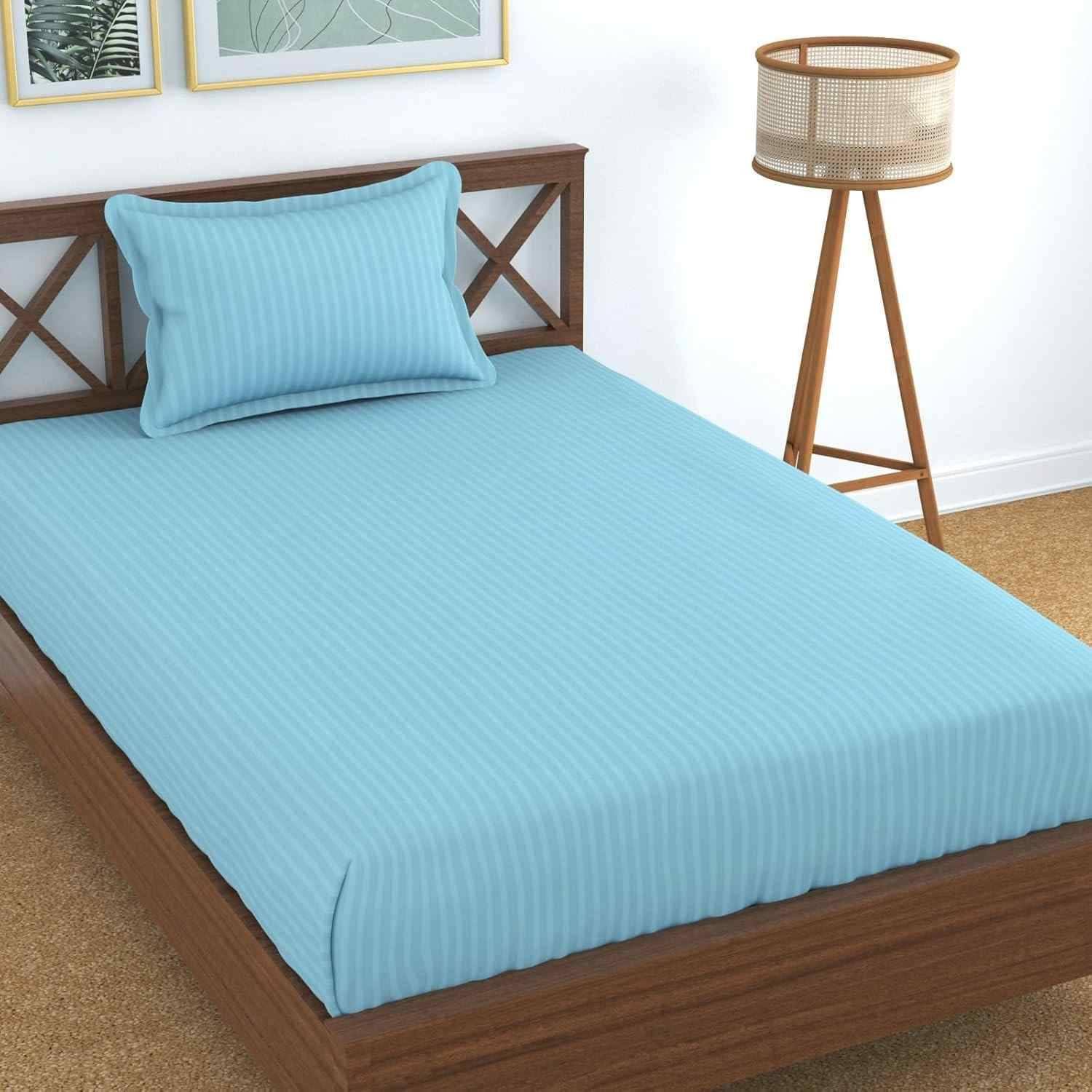    			DOMES FAB Satin 1 Single Bedsheet with 1 Pillow Cover ( Blue )