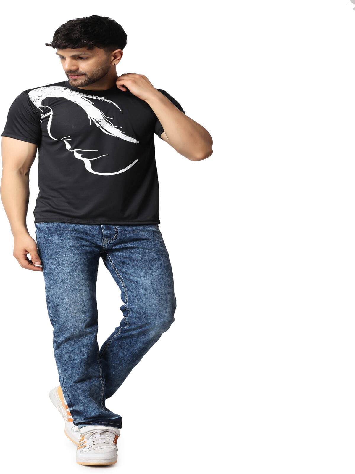 FLIRTY SOUL Men Polyester Regular Fit Printed T-Shirt ( BLACK )     			FLIRTY SOUL Men Polyester Regular Fit Printed T-Shirt ( BLACK )