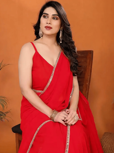 HIFLI Georgette Solid Banarasi saree With Unstitched Blouse Piece ( Red ) HIFLI Georgette Solid Banarasi saree With Unstitched Blouse Piece ( Red )