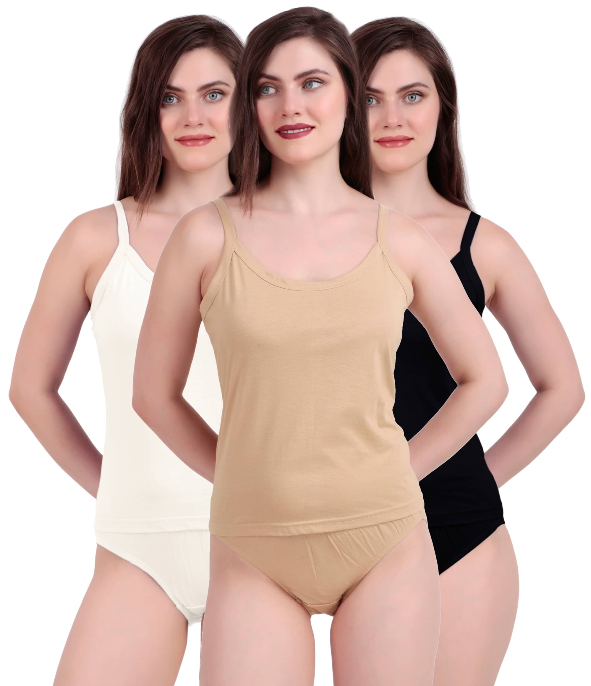     			Inner Element Pack of 3 camisole slip Cotton Camisoles ( Multicolor )