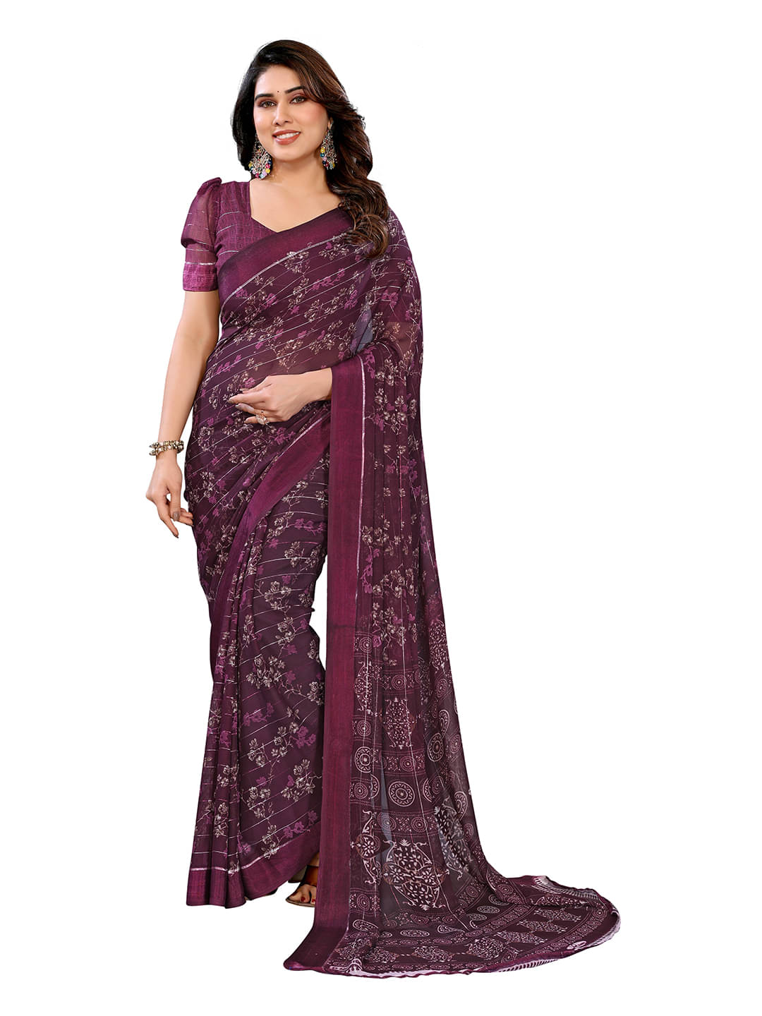 Kashvi Sarees Georgette Printed Ilkal Saree With Unstitched Blouse Piece ( Wine ) Kashvi Sarees Georgette Printed Ilkal Saree With Unstitched Blouse Piece ( Wine )
