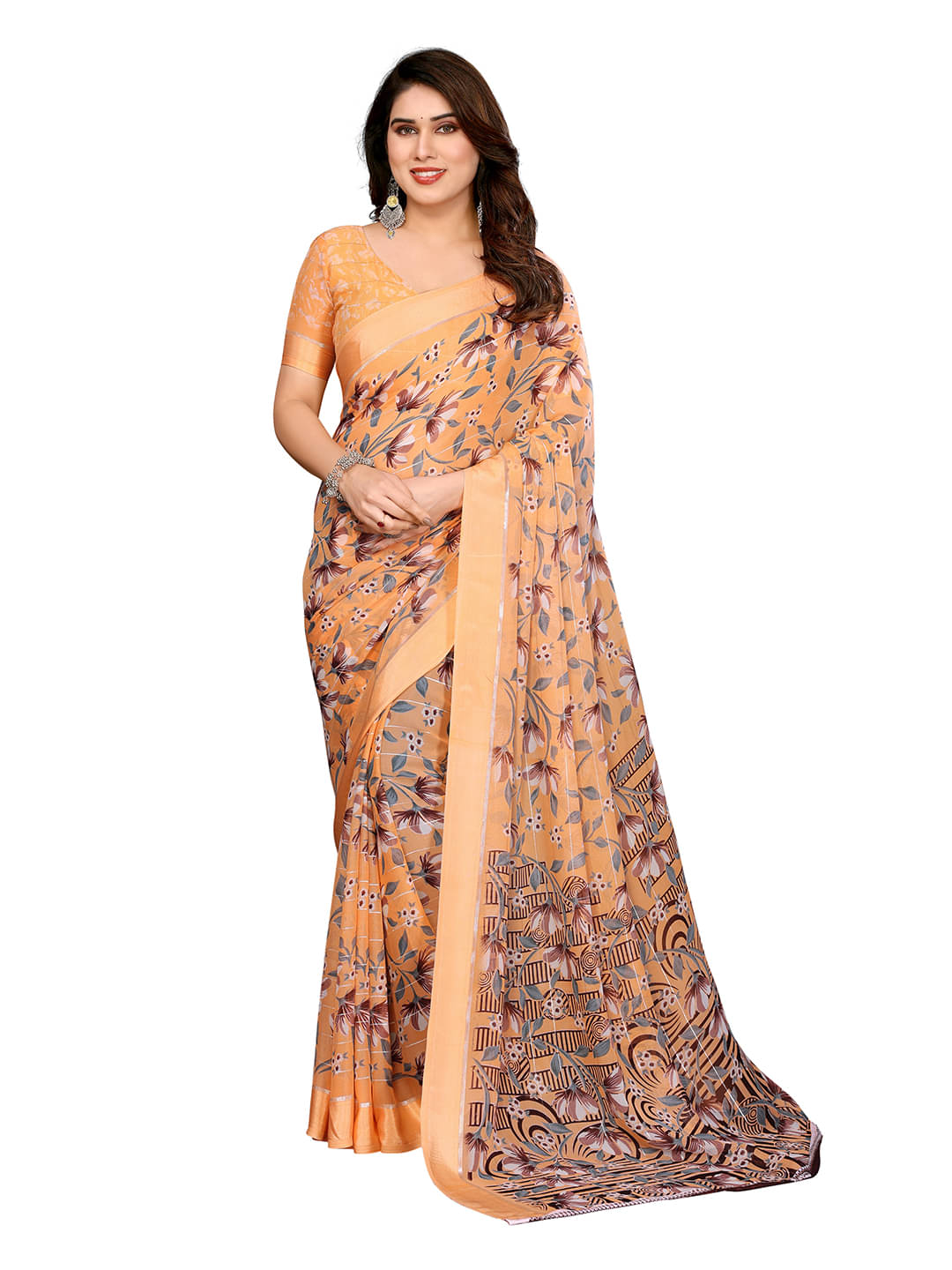     			Kashvi Sarees Georgette Printed Ilkal Saree With Unstitched Blouse Piece ( Orange )