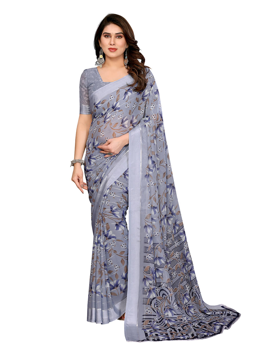     			Kashvi Sarees Georgette Printed Ilkal Saree With Unstitched Blouse Piece ( Grey )